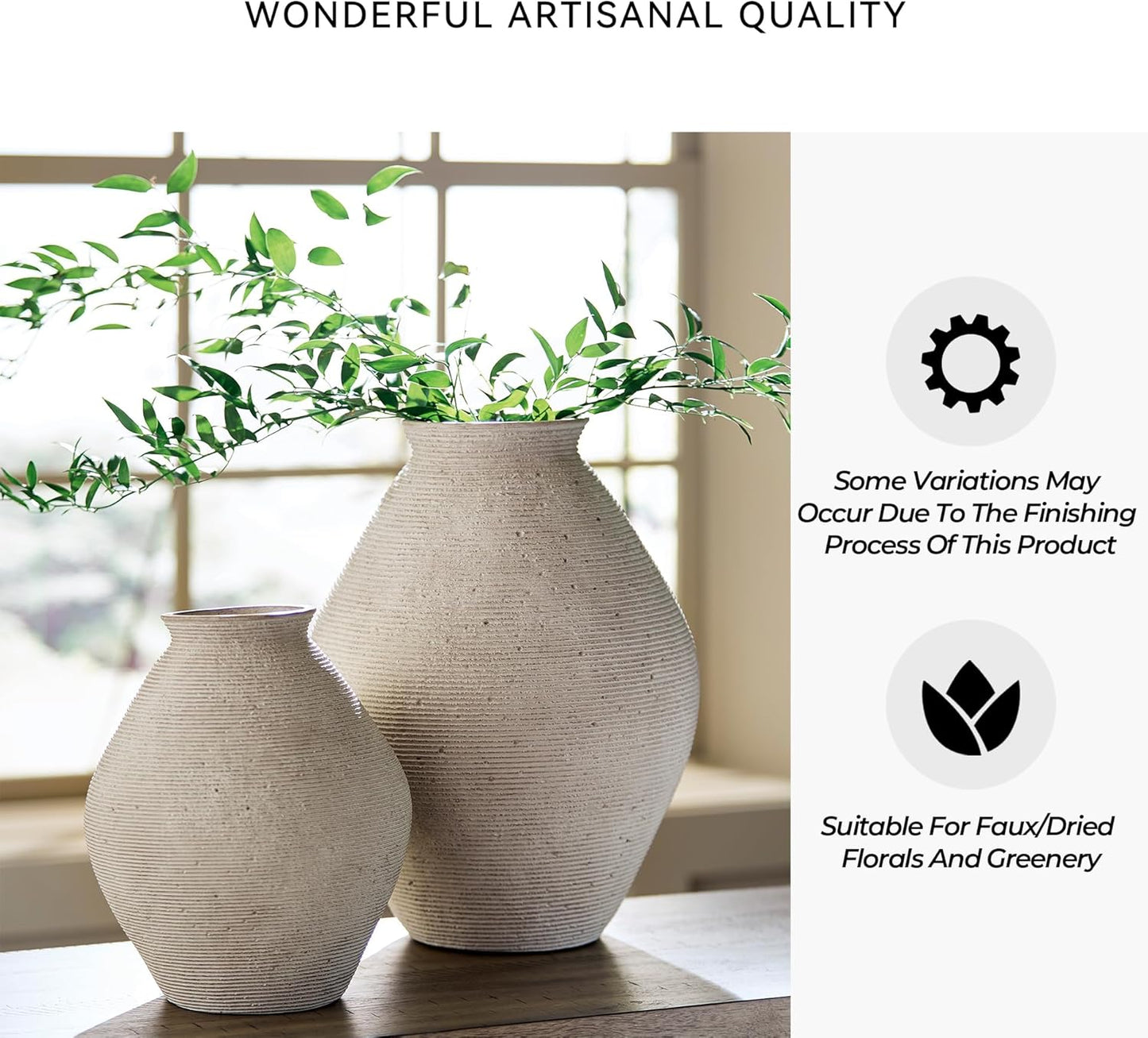 Hannela " Modern Distressed Polyresin Vase / 12 Inch / Tan