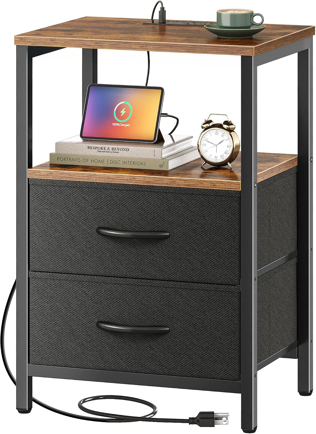 SUPERJARE 110.2 inch Narrow Behind Couch Table with Charging Stations