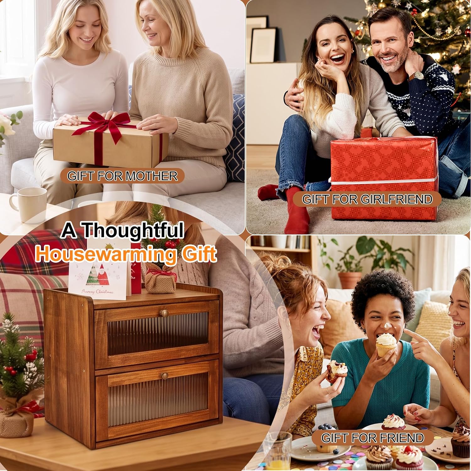 Alpeir Wooden Bread Box for Kitchen Countertop, Large Double Layer, Brown | Food-Safe Pine Wood, Double-Row