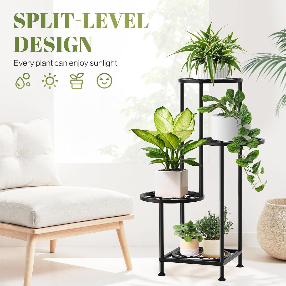 4 Tier Plant Stand Indoor Outdoor, Metal Flower Shelf Display Holder Corner | Multiple Plants Rack Tall Holder, Sturdy