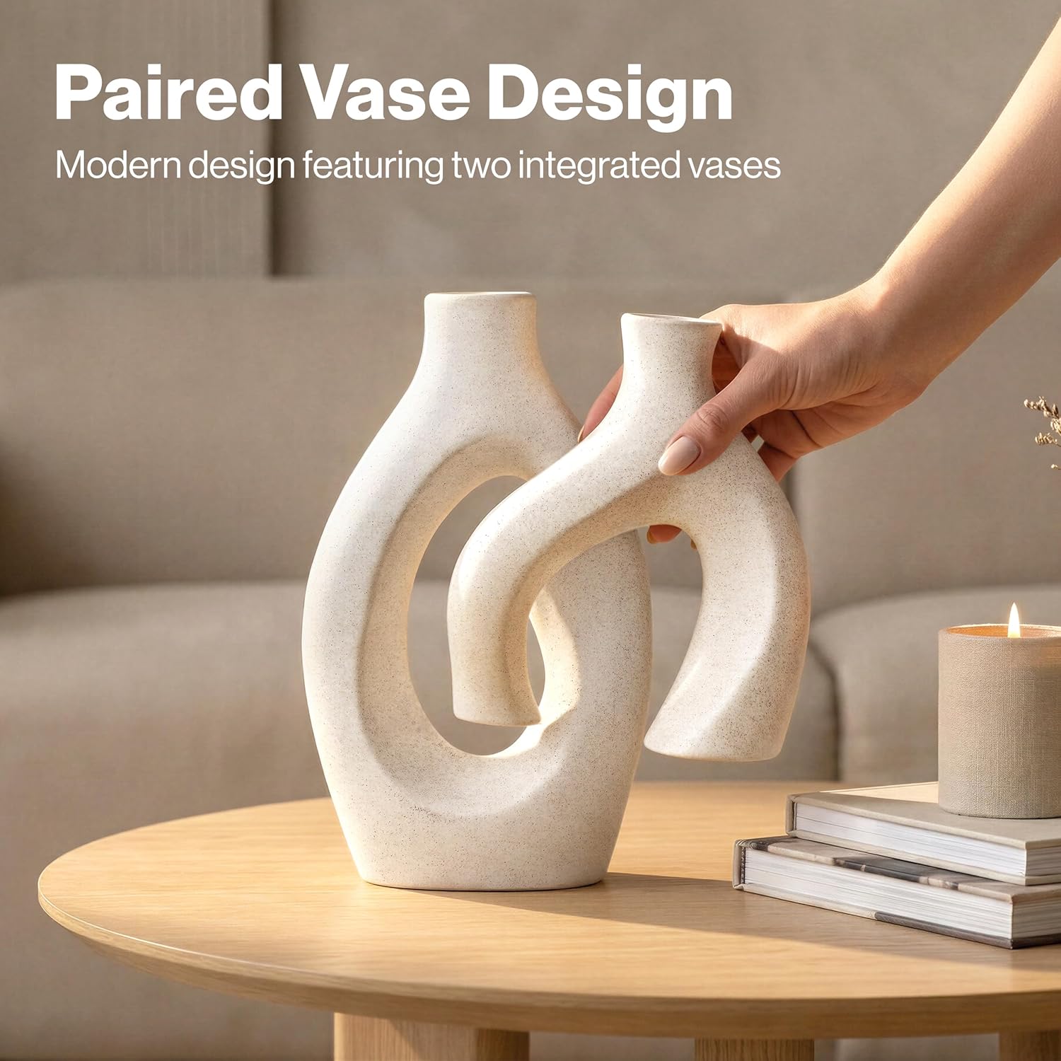 Ceramic Vase / Handmade Nordic Minimalist Ceramic Vase for Pampas / White / Set of 2