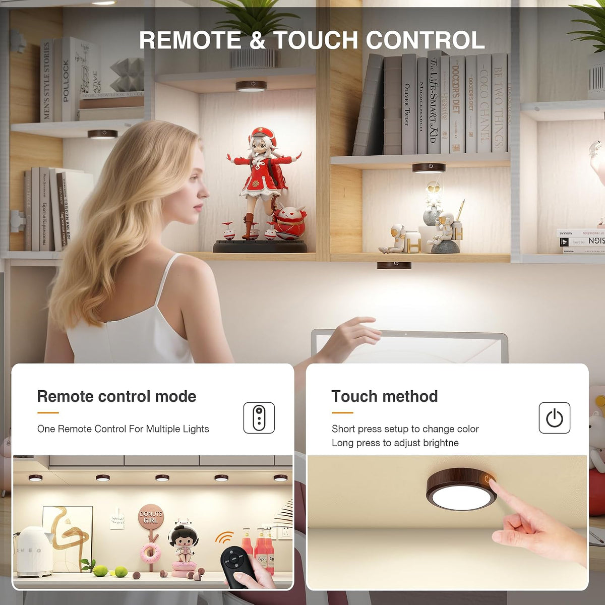 Puck Lights with Remote Control Rechargeable, Full-Screen Wireless LED Under Cabinet Lighting with Light Guide Plate,3