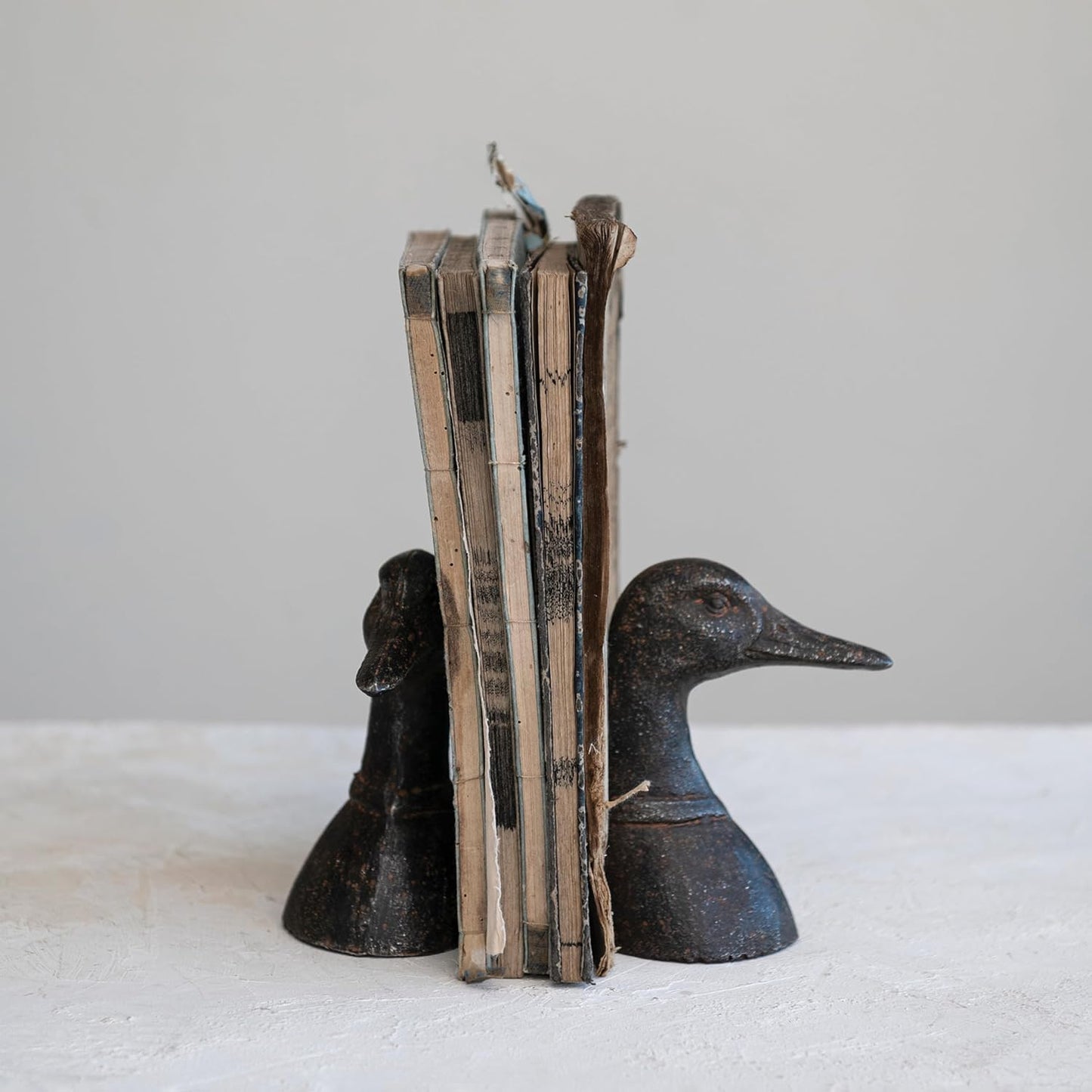 Decorative Distressed Cast Metal Duck Head Bookends / Black / Set of 2