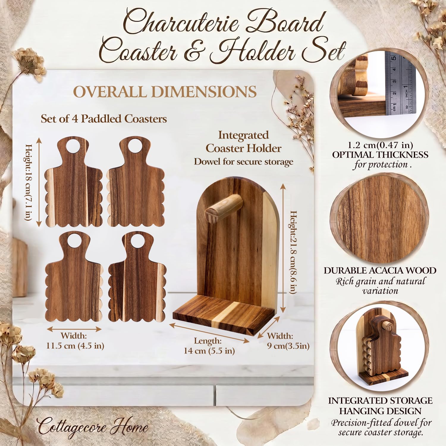 Holder / Coasters Mini Charcuterie Boards Coasters / Scalloped / Set of 4