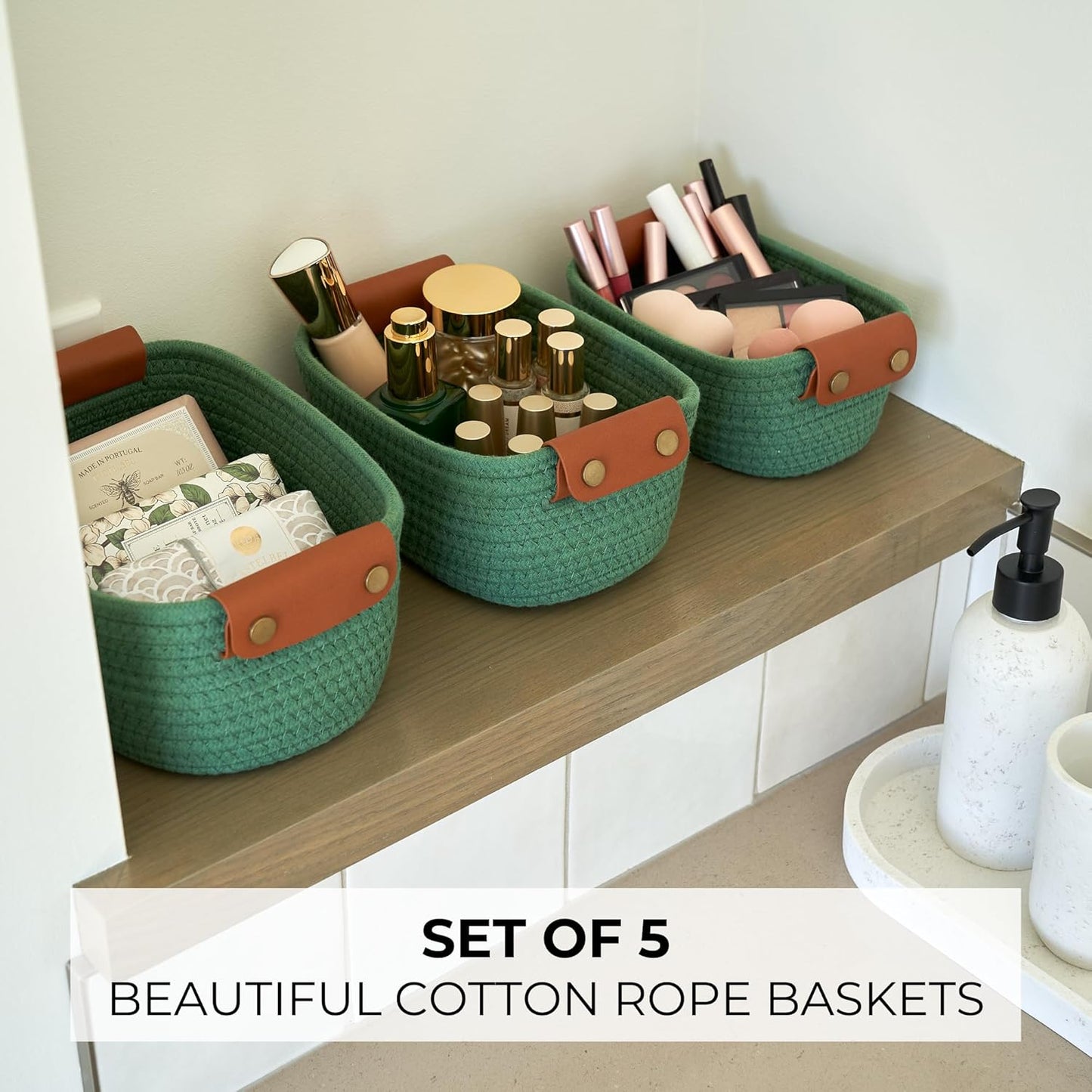 Storage Basket / Sturdy Cotton Rope Baskets / Sage / Set of 5