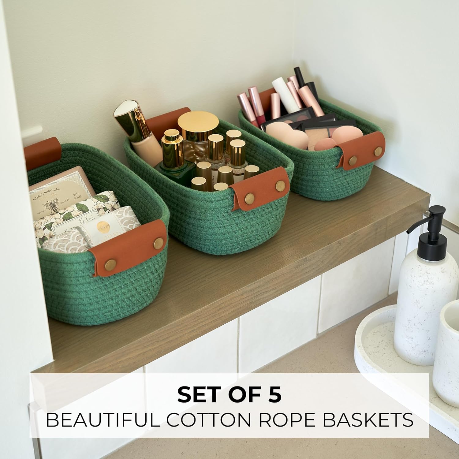 Storage Basket / Sturdy Cotton Rope Baskets / Sage / Set of 5