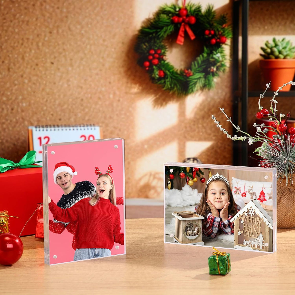 6 Pcs 5 x 7 Inch Acrylic Picture Frames, Clear Acrylic Photo Business Card Frame Desktop Display Double Sided Wallet