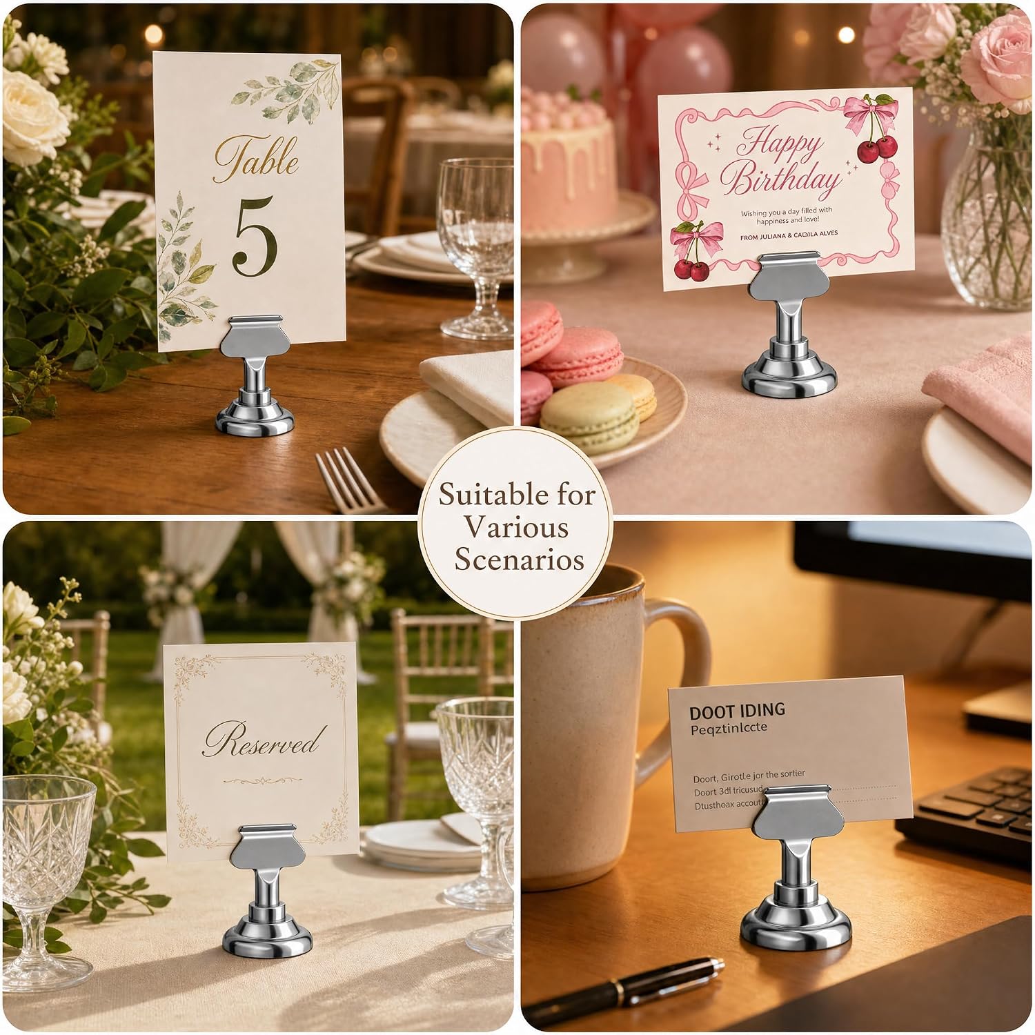 ERYTLLY 16 PK Place Card Holders 1.7 inches Table Card Holder Steel Card Holders for Weddings,Birthdays,Photos, Memo