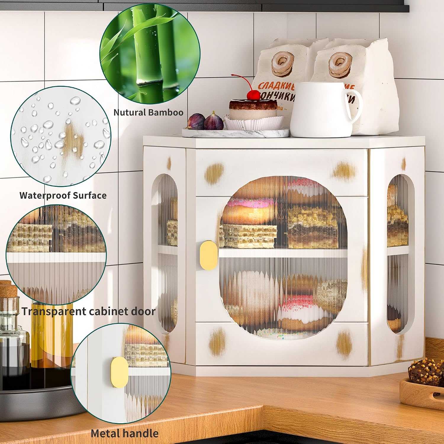 Corner Bread Box for Kitchen Countertop, Large Wooden Bread Box, Double Layer Bread Storage Bin, Bamboo Breadbox for