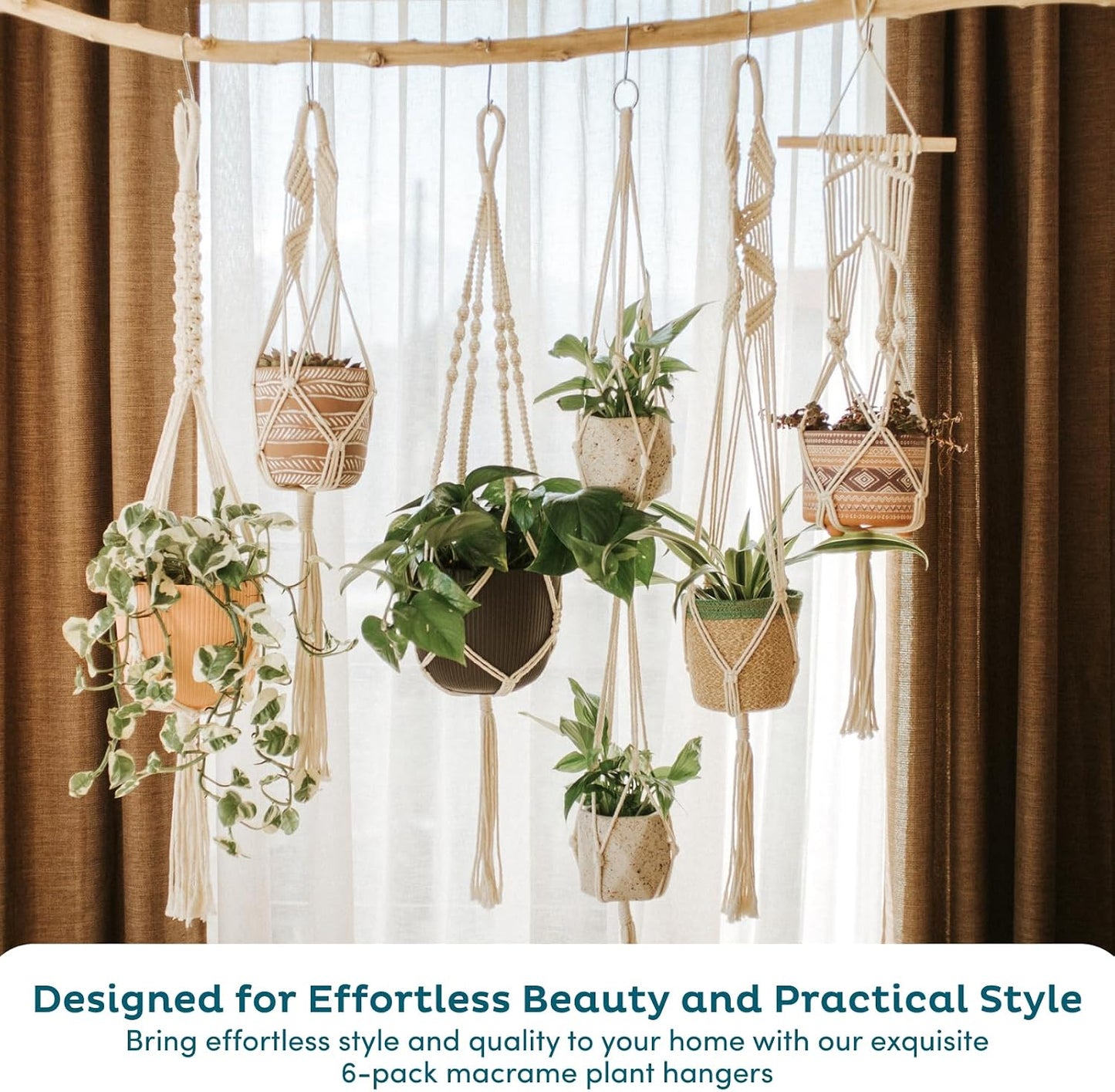 Macrame Plant Hangers / 6-pack Caramel / Set of 6