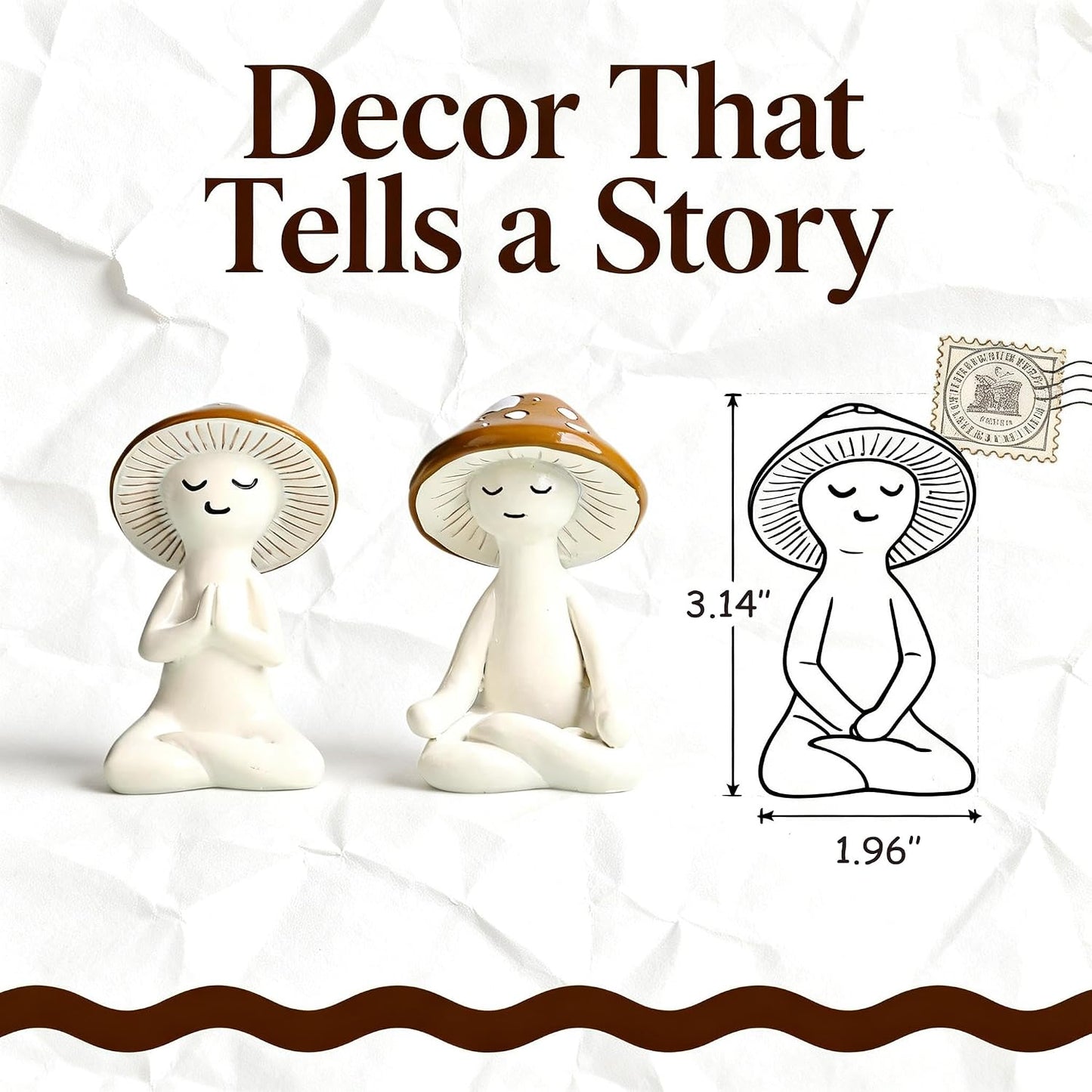 Mushroom Decor Figurines / White-brown / Set of 3