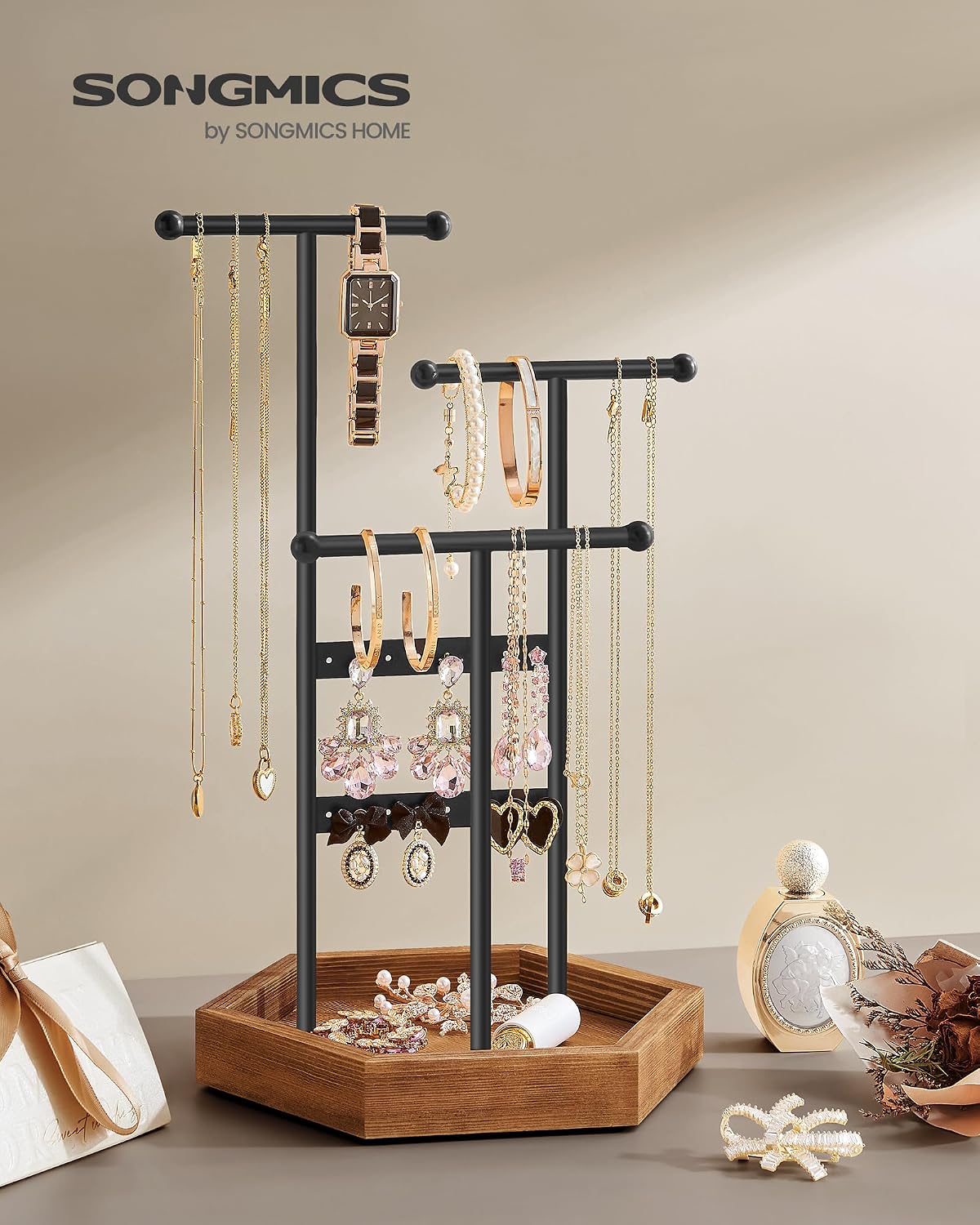 Metal Frame / Jewelry Holder / Ink Black + Caramel Brown