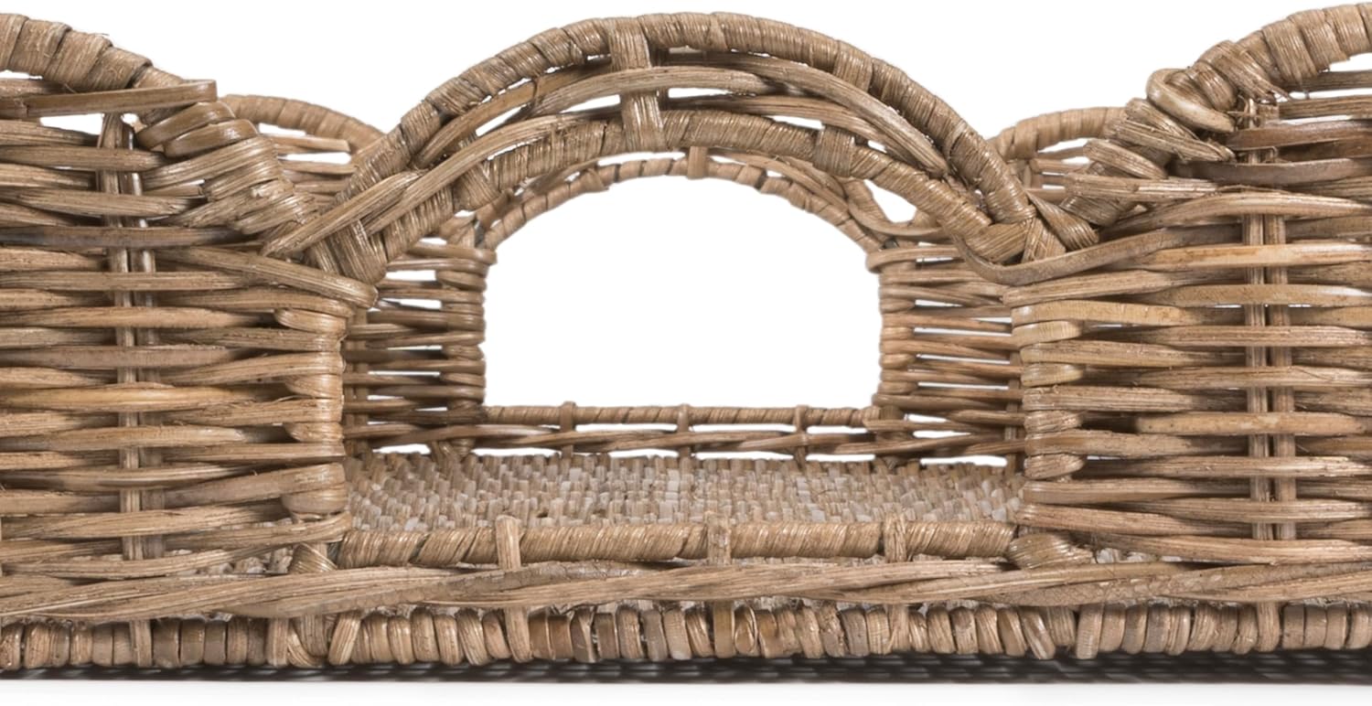 TRY1000A Scalloped 21.5" Southwestern Cottage Hand-Woven Rattan Tray / Natural