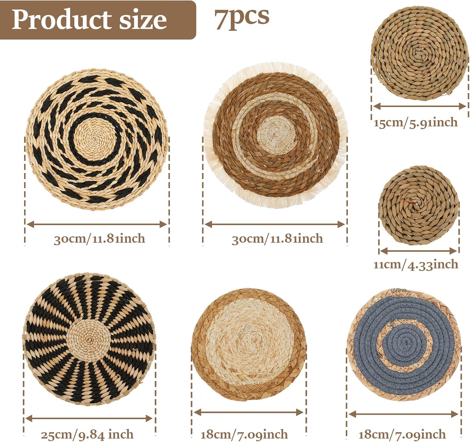 Bohemian Round Wall Baskets Wicker Rattan Wicker Wall Decor / Set of 7