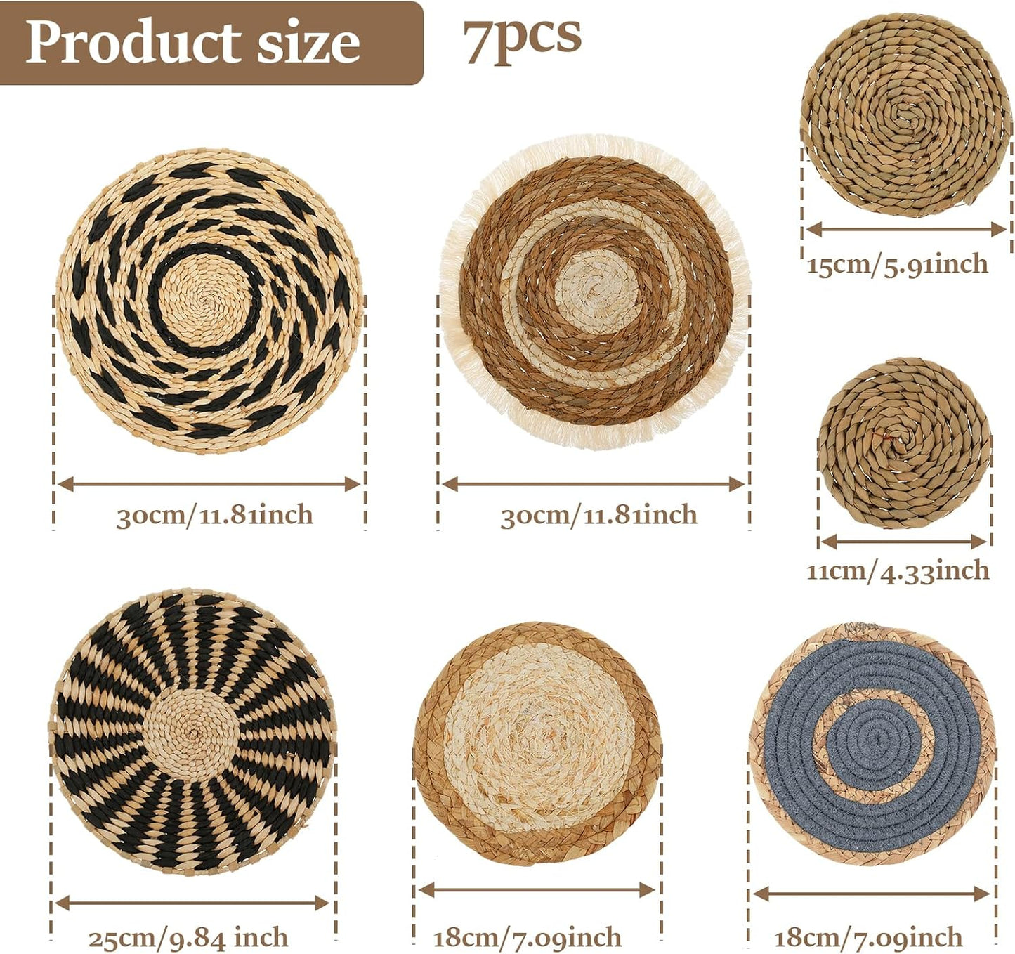 Boho Wall Basket Decor Set / Style 1 / Set of 7