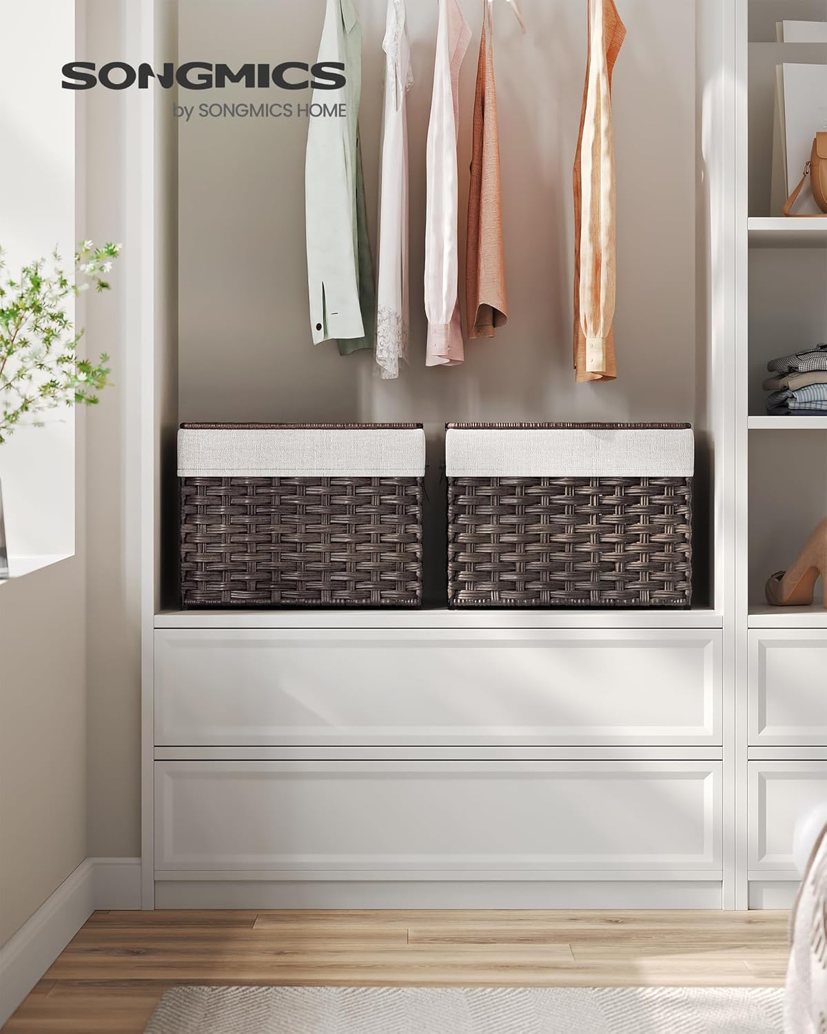 Metal Frame / Woven Blanket Storage Bin / 35 L / Brown
