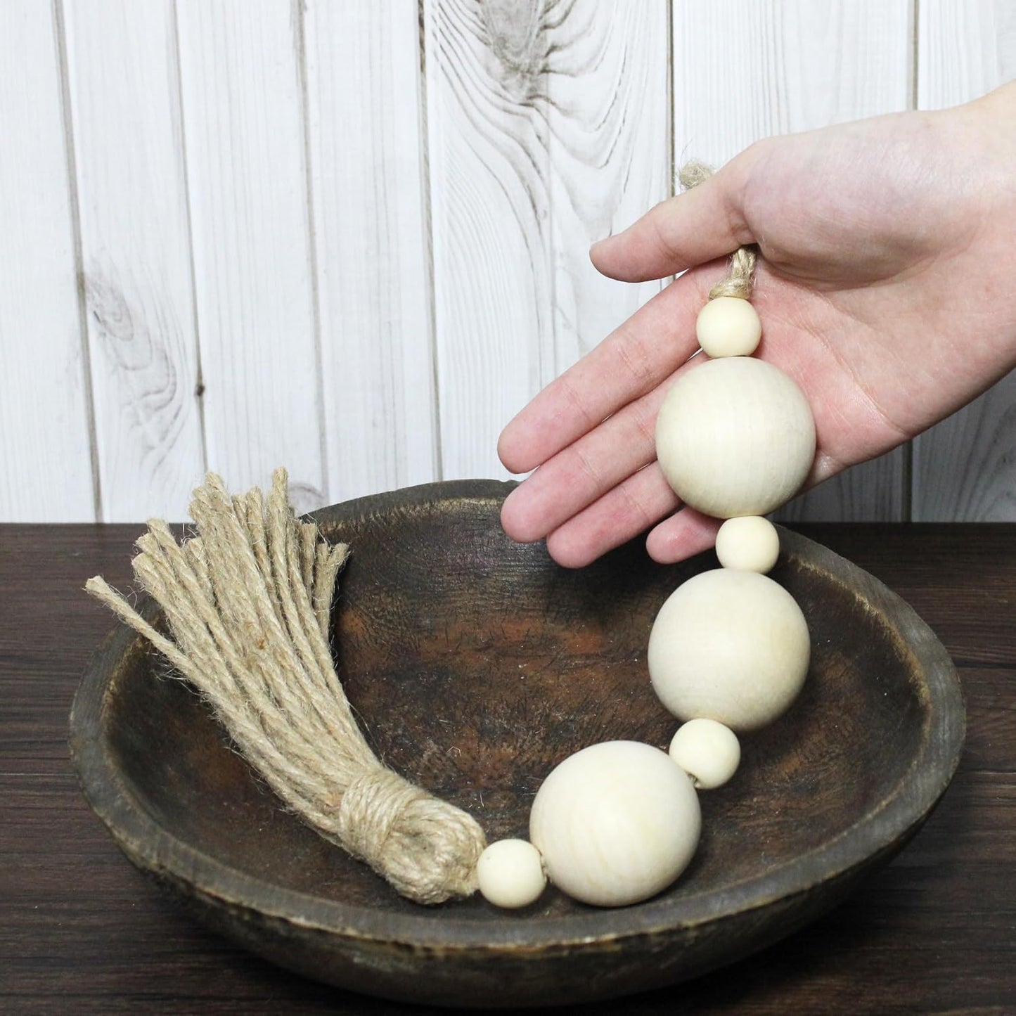 Farmhouse Decor Wooden Bead / Natural-style-2 / Set of 2