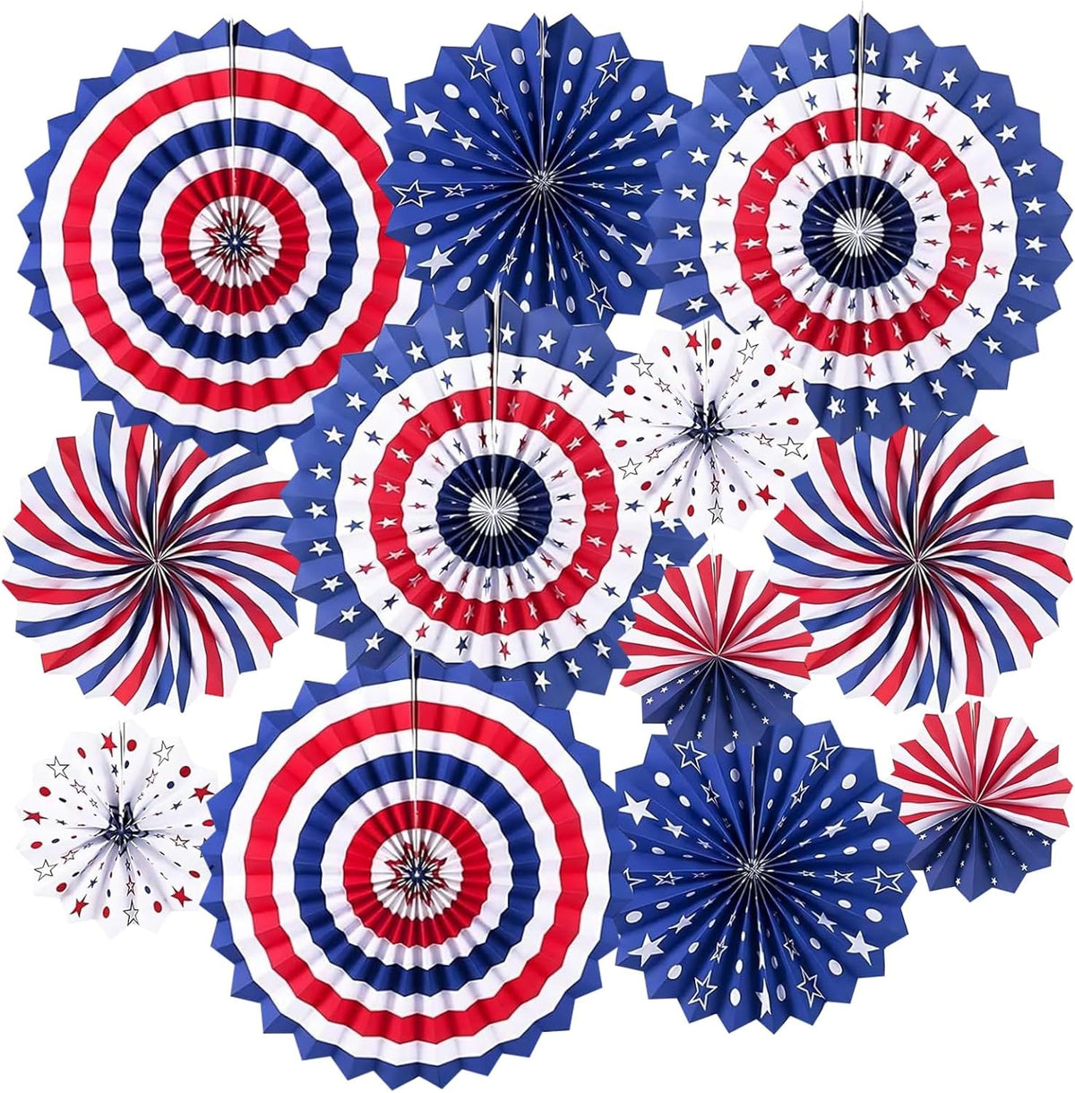 4th of July Patriotic Decorations, Red White Blue Hanging Paper Fans for Memorial Day Independence Day Fourth of July Decorations