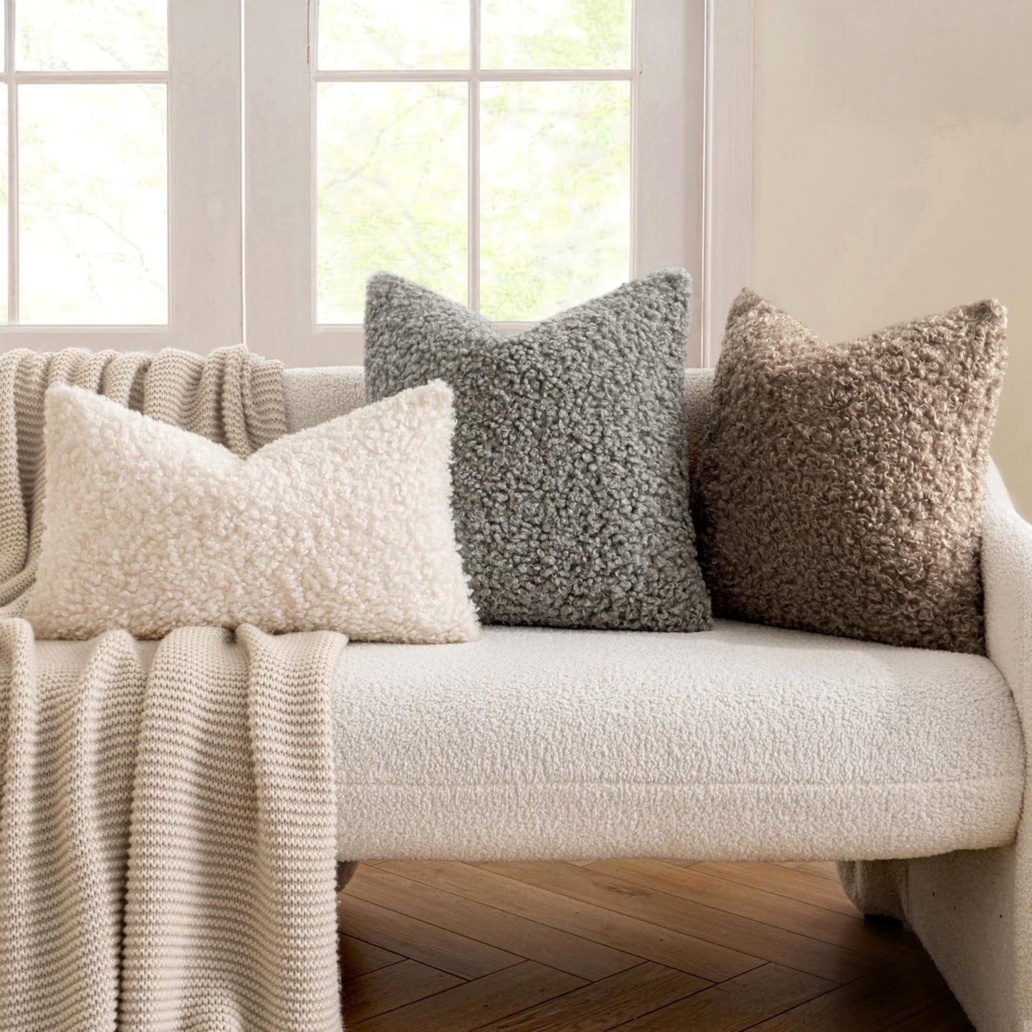 Throw Pillow Covers Neutral Faux Fur Decorative Sherpa Pillow Covers / 18 x 18 / Khaki / Set of 2