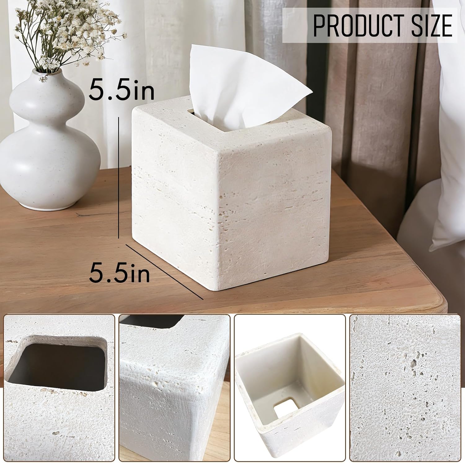 Resin Tissue Holder / Stone / White