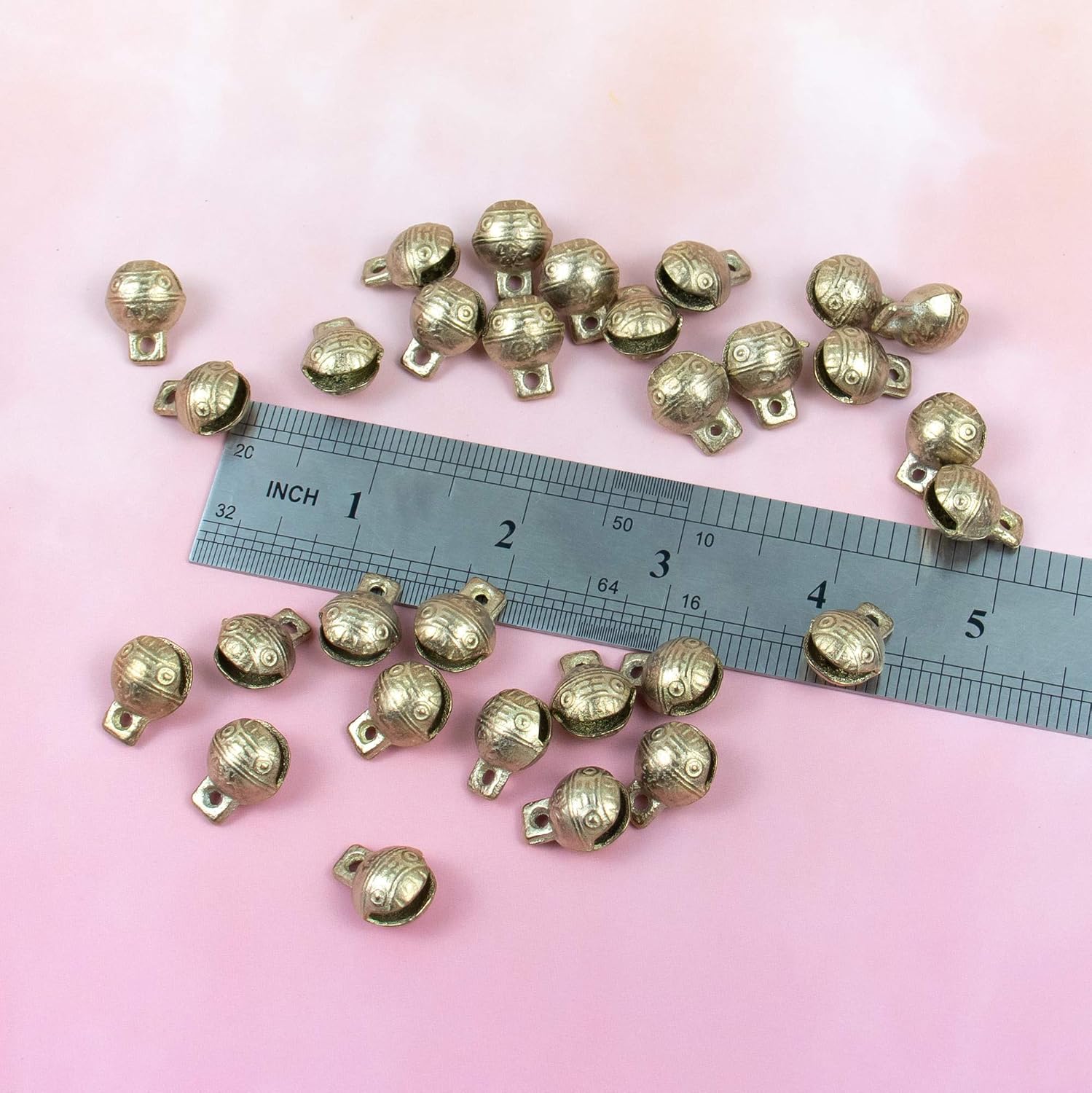 AUEAR, 30 Pack Antique Gold Bells Tibetan Brass Vintage Indian Charms Pendants for Pet Bell Dog Collar Crafting Home