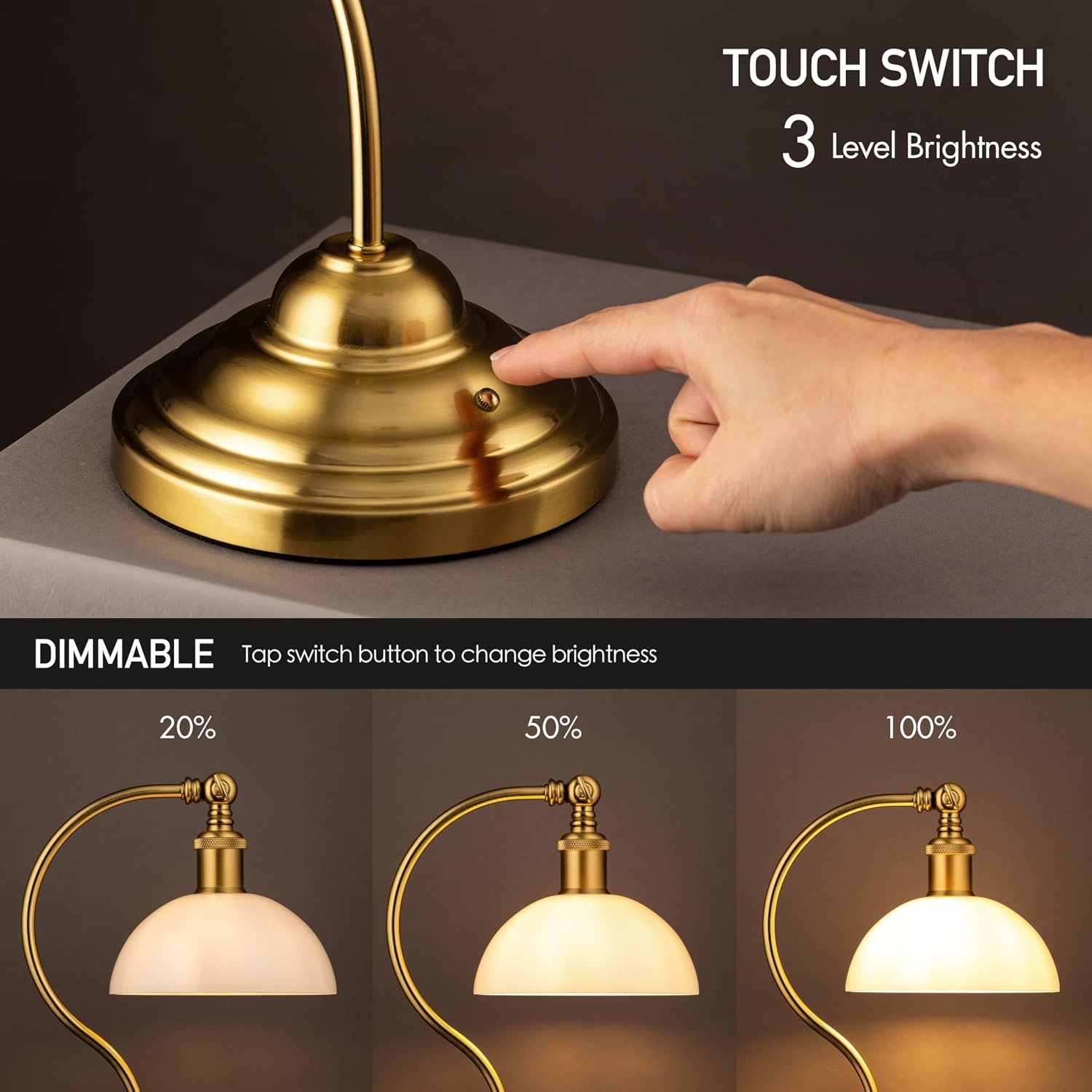O'Bright Bankers - Cordless LED Table Lamp, Battery-Operated, Rechargeable, 3-Level Dimming, Universal USB-C Charging