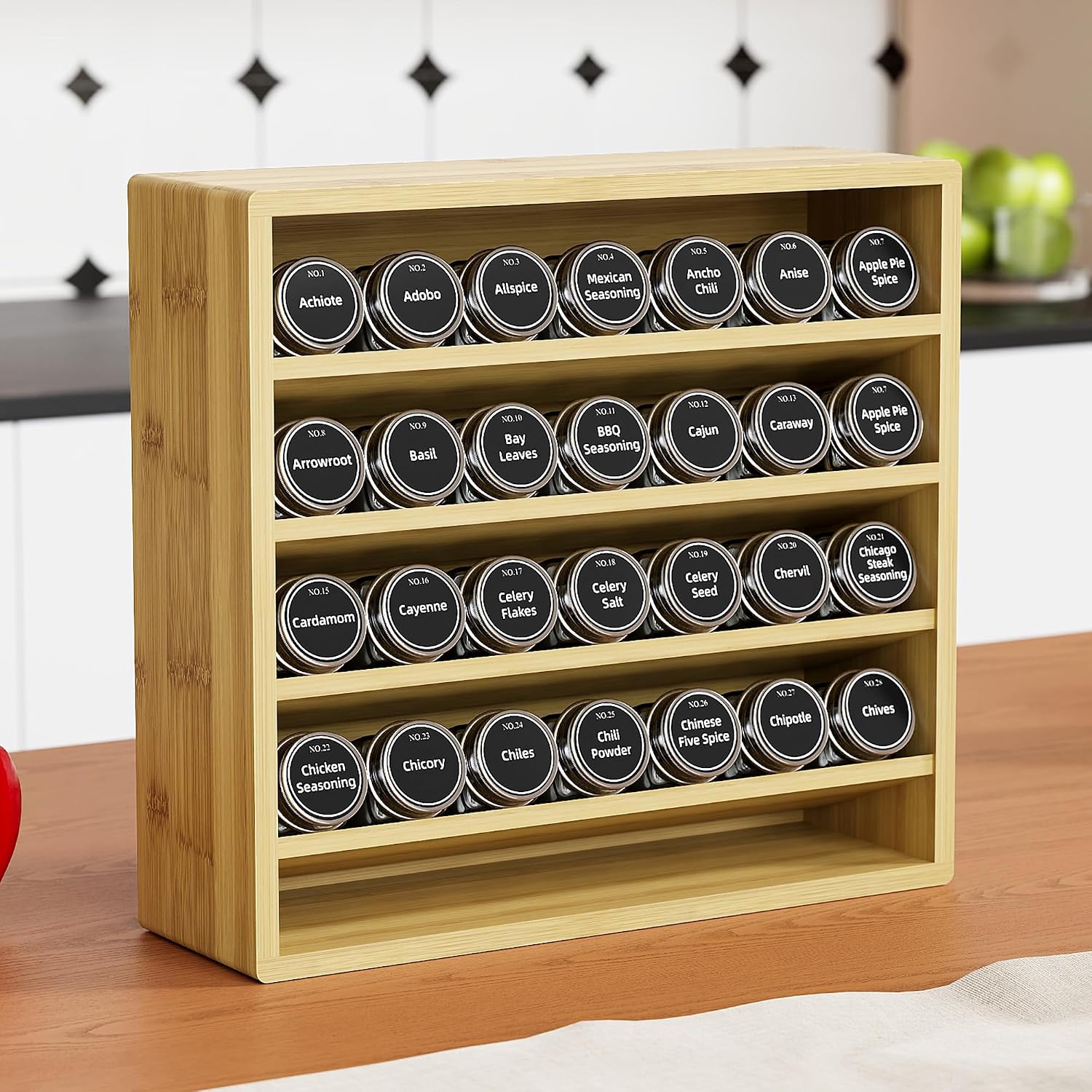 Orimade 4 Tier Spice Rack Organizer for Cabinet, Freestanding Bamboo Seasoning Rack for Countertop, Cupboard, Pantry