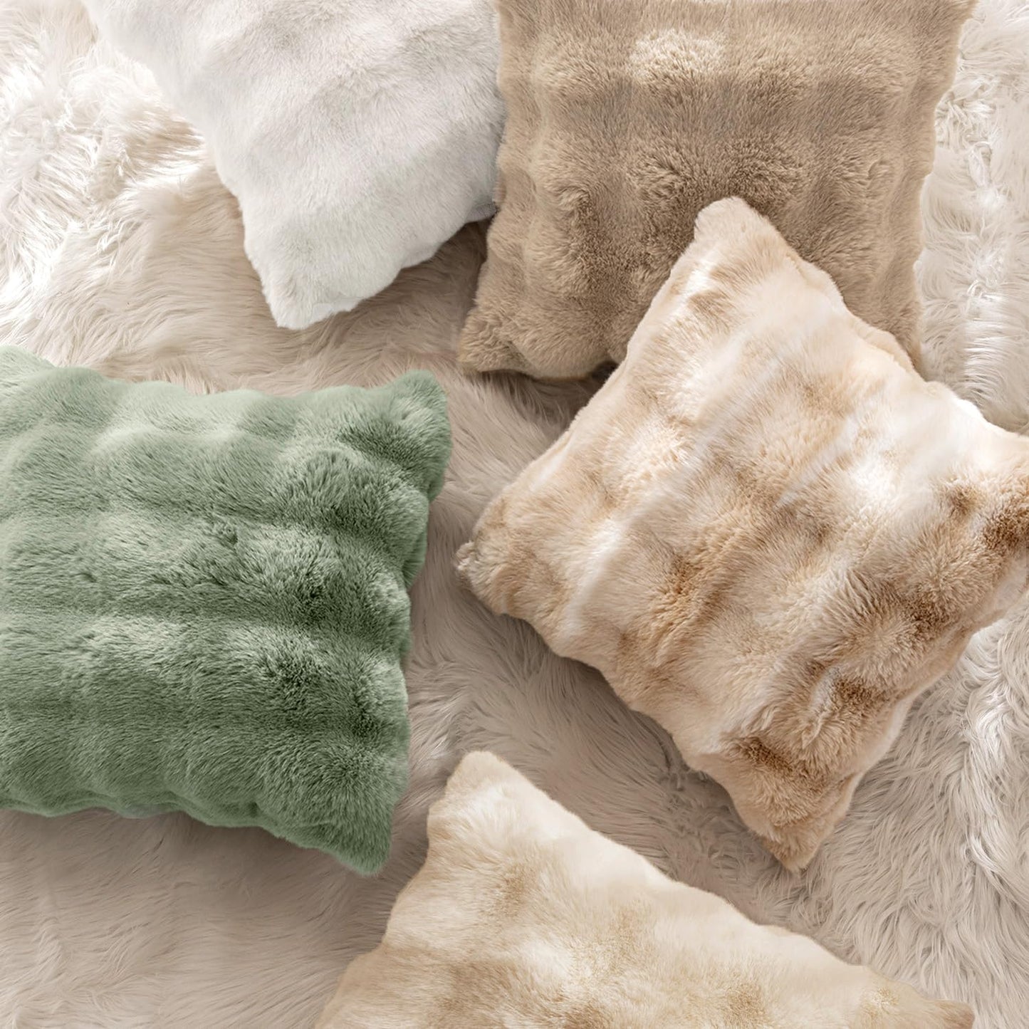 Faux Fur Pillow Covers Thick Soft Plush Throw Pillows Spring Home / 18 x 18 / White-beige / Set of 2