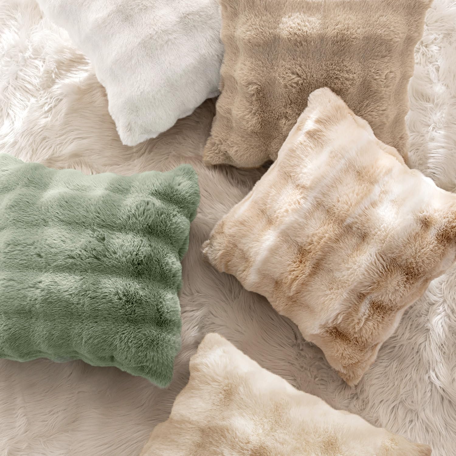 Faux Fur Pillow Covers Thick Soft Plush Throw Pillows Spring Home / 18 x 18 / White-beige / Set of 2