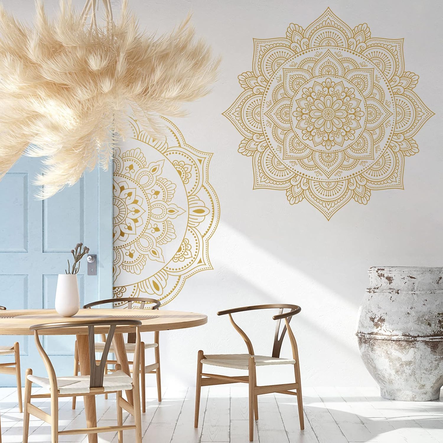 Half Mandala Wall Decal Boho Mandala Sticker Lotus Flower Vinyl Wall Decals Flower / Gold / Set of 4