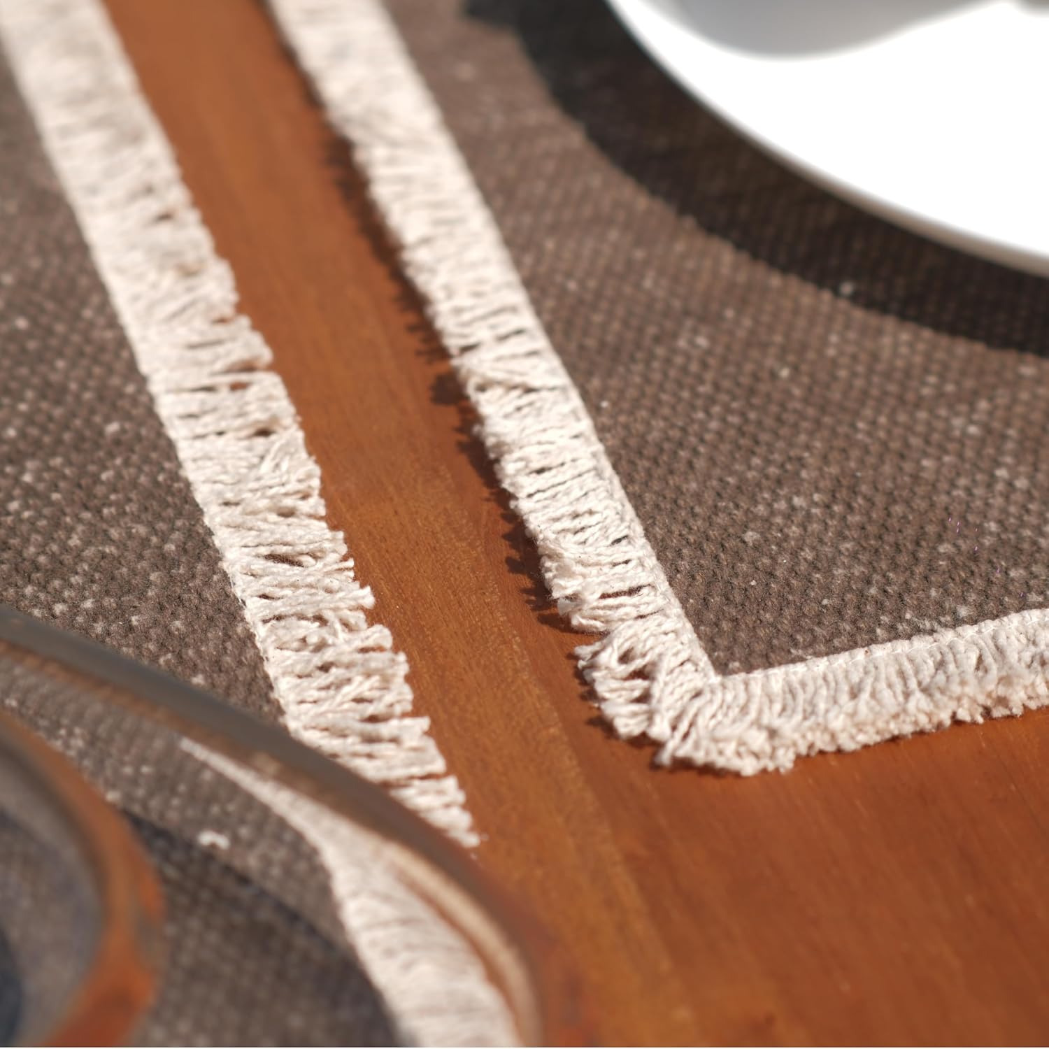 Hausattire Cotton Frayed Placemats Set of 6 Dining Table 14x14 Inch | Rustic Vintage Boho Washable Easter Placemat for