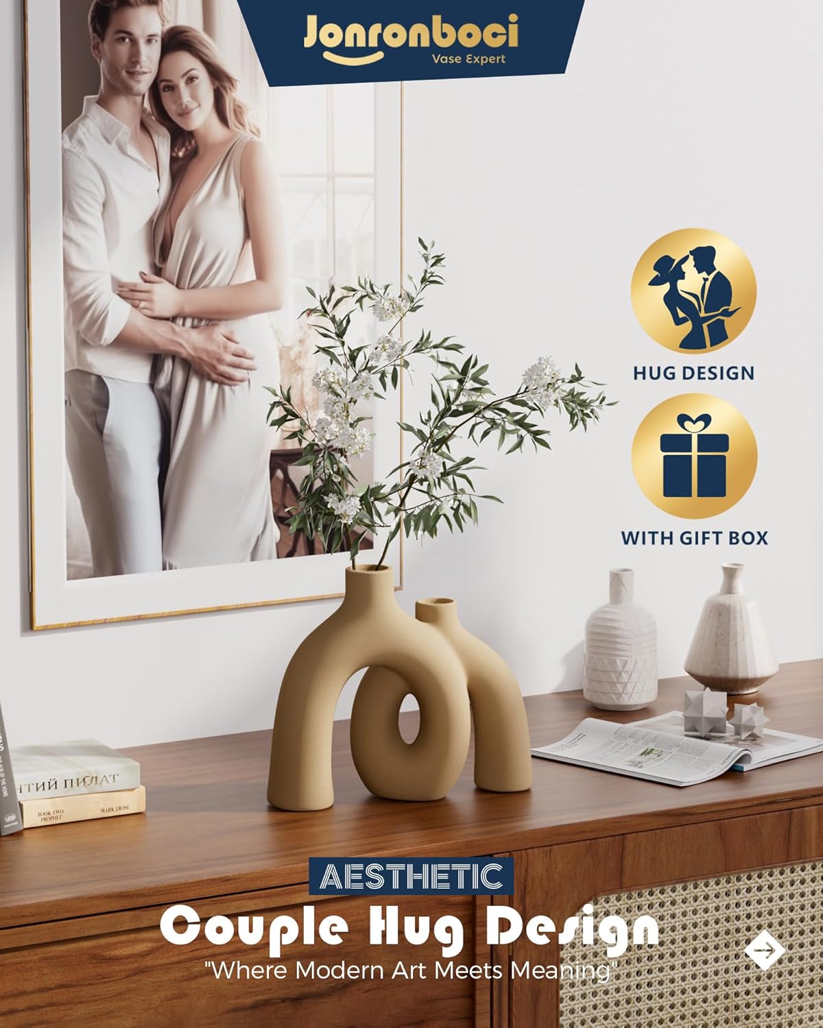 Tan Modern Rustic Farmhouse Style Vases Home Decor / Brown