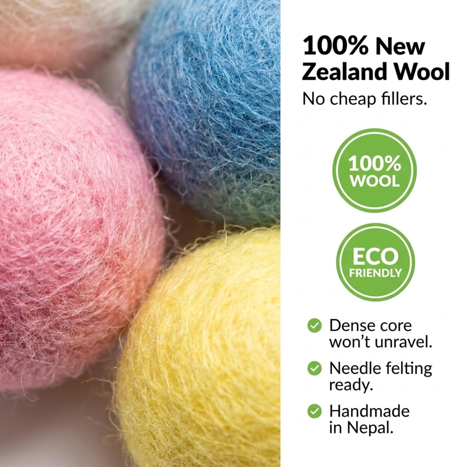 Glaciart One Felt Pom Poms, Wool Felt Balls (1000 Pieces) 1 cm – 0.4 Inch, Handmade Felted 30 Pastel Colors (Green