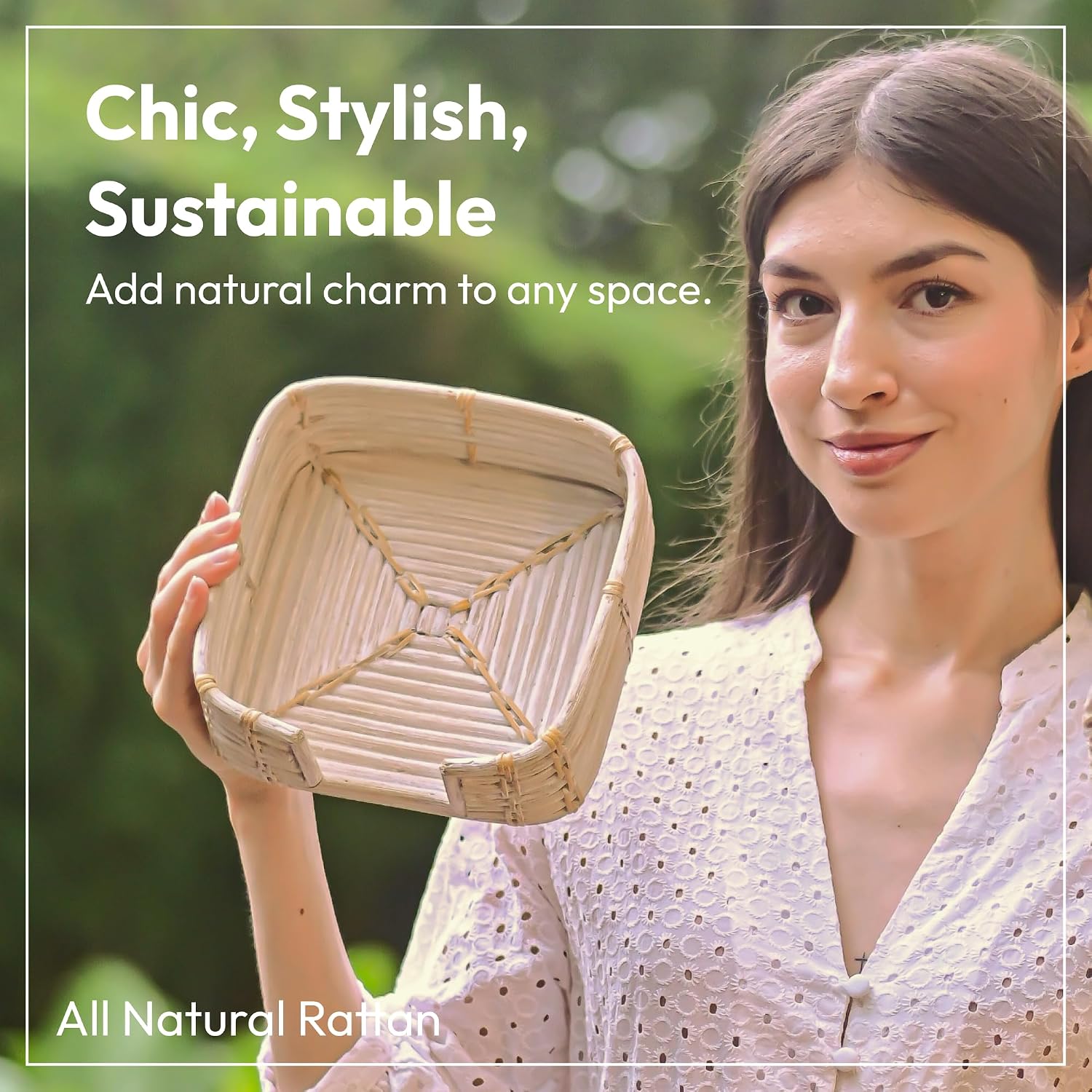 Square Rattan Napkin Holder / Natural Honey / 7.5 x 7.5