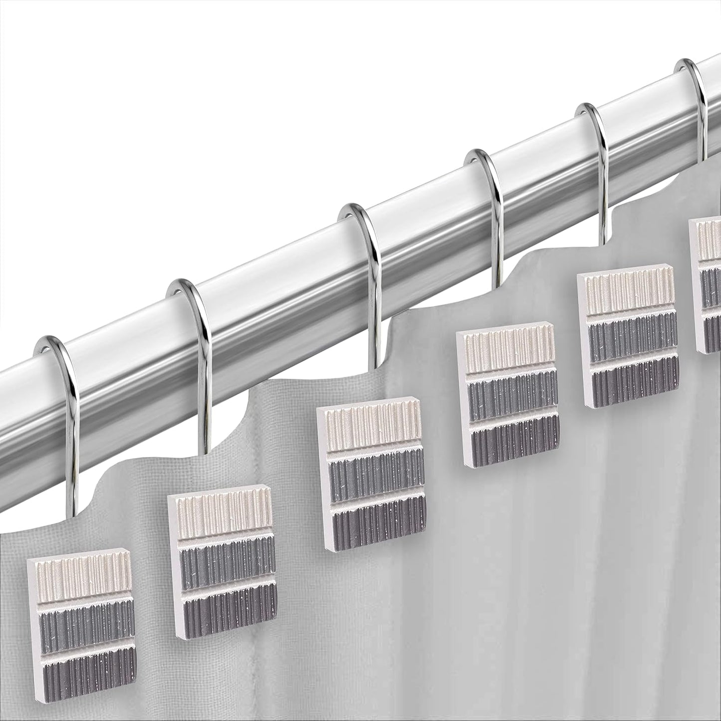 Zahari Home 13pc Modern Line Shower Curtain Set - Gray Luxury Contemporary Shower Curtains with Unique Design & 12 Hooks