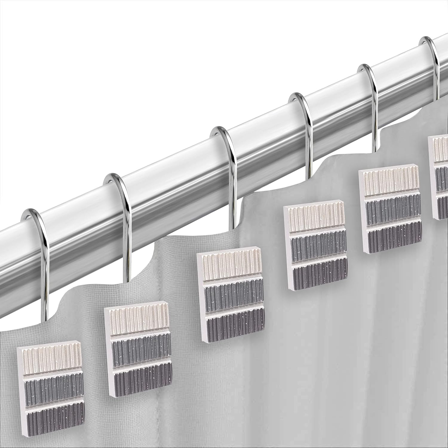 Zahari Home 13pc Modern Line Shower Curtain Set - Gray Luxury Contemporary Shower Curtains with Unique Design & 12 Hooks