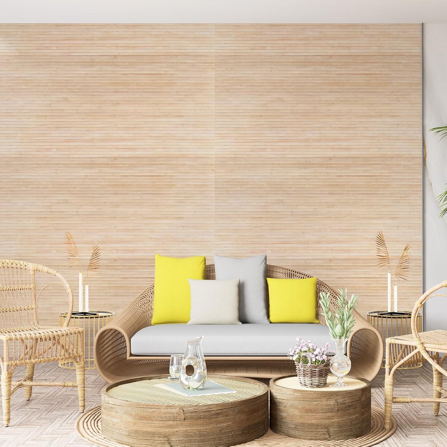 Bamboo Wall Panel for Interior Wall Decor / 48 x 96 / Light-carbonized / Natural