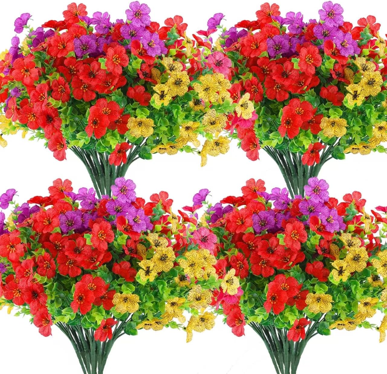 36 Bundles Artificial Flowers Outdoors UV Resistant Fake / Red, Purple, Yellow, Rose Red / Set of 36