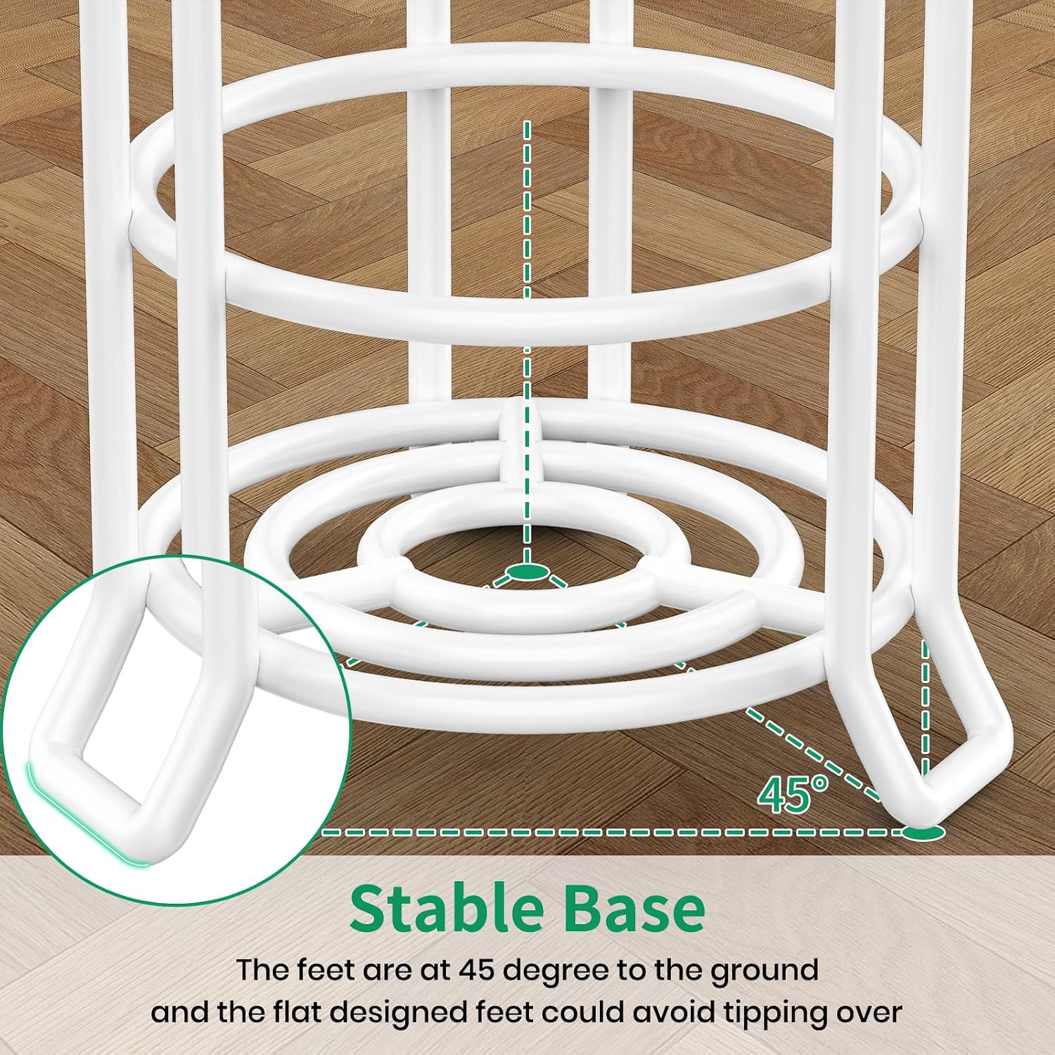 TomCare Toilet Paper Holder Stand Free Standing, Holds 4 Mega Rolls, White | Tool-Free Assembly, Detachable Metal Wire