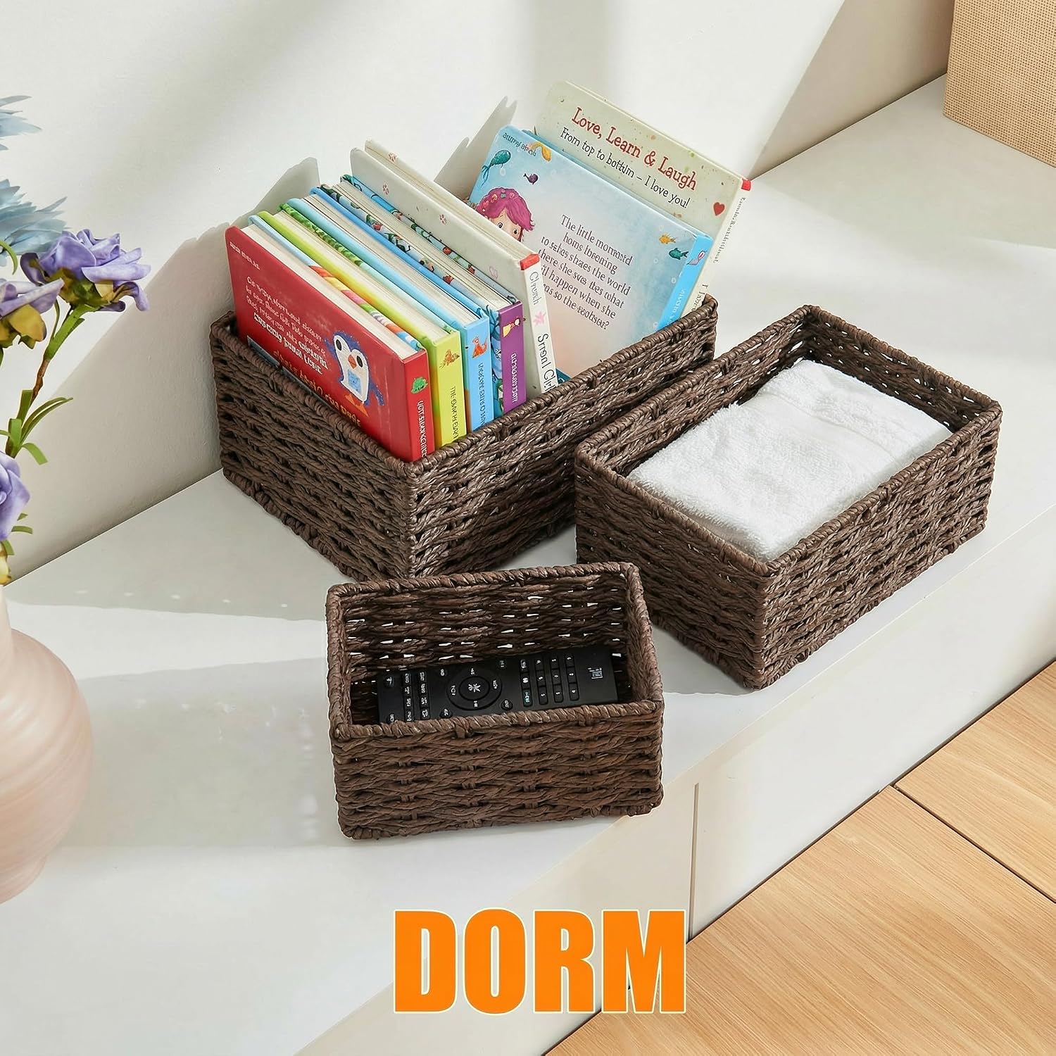 Woven Storage Basket / Coffee / Natural / Set of 3