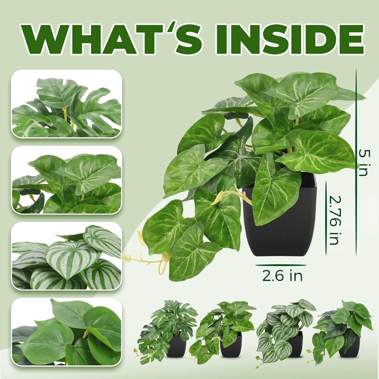 Small Fake Plants Artificial Mini Faux Plants / Black / Set of 4