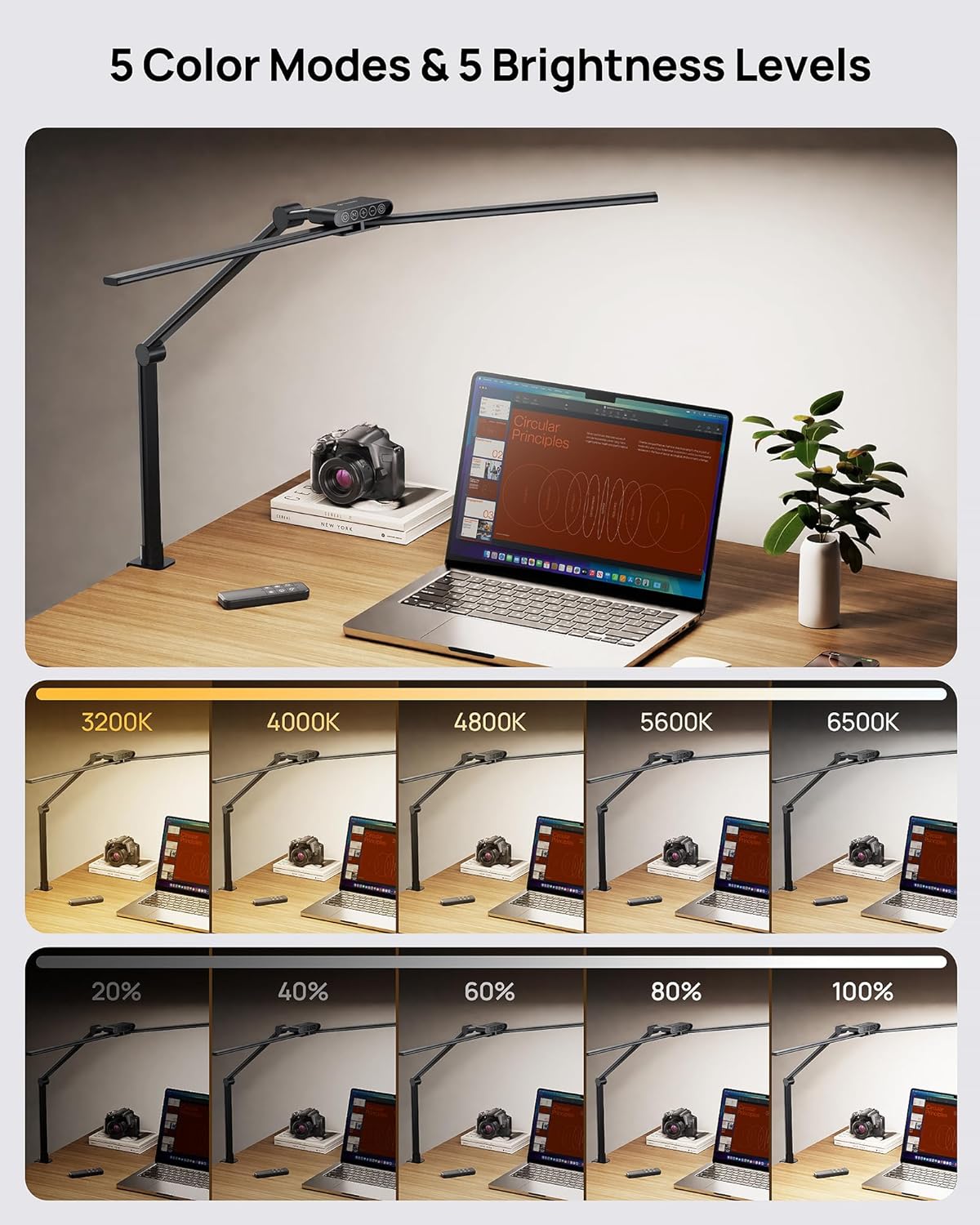 TROND LED Desk Lamp with Clamp, 29.55'' Tall Desk Light with Remote, Black | 1500LM Bright Table Lamp, Swing Arm Clip