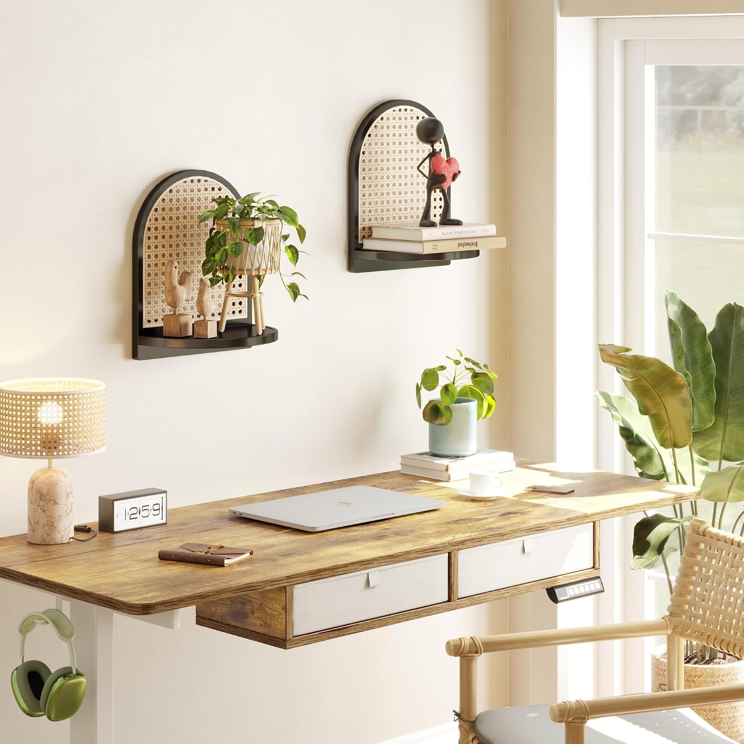 Boho Wall Decor Small Floating Shelf for Plant / Black / 9.25*5.41*11.61 Inch / Set of 2