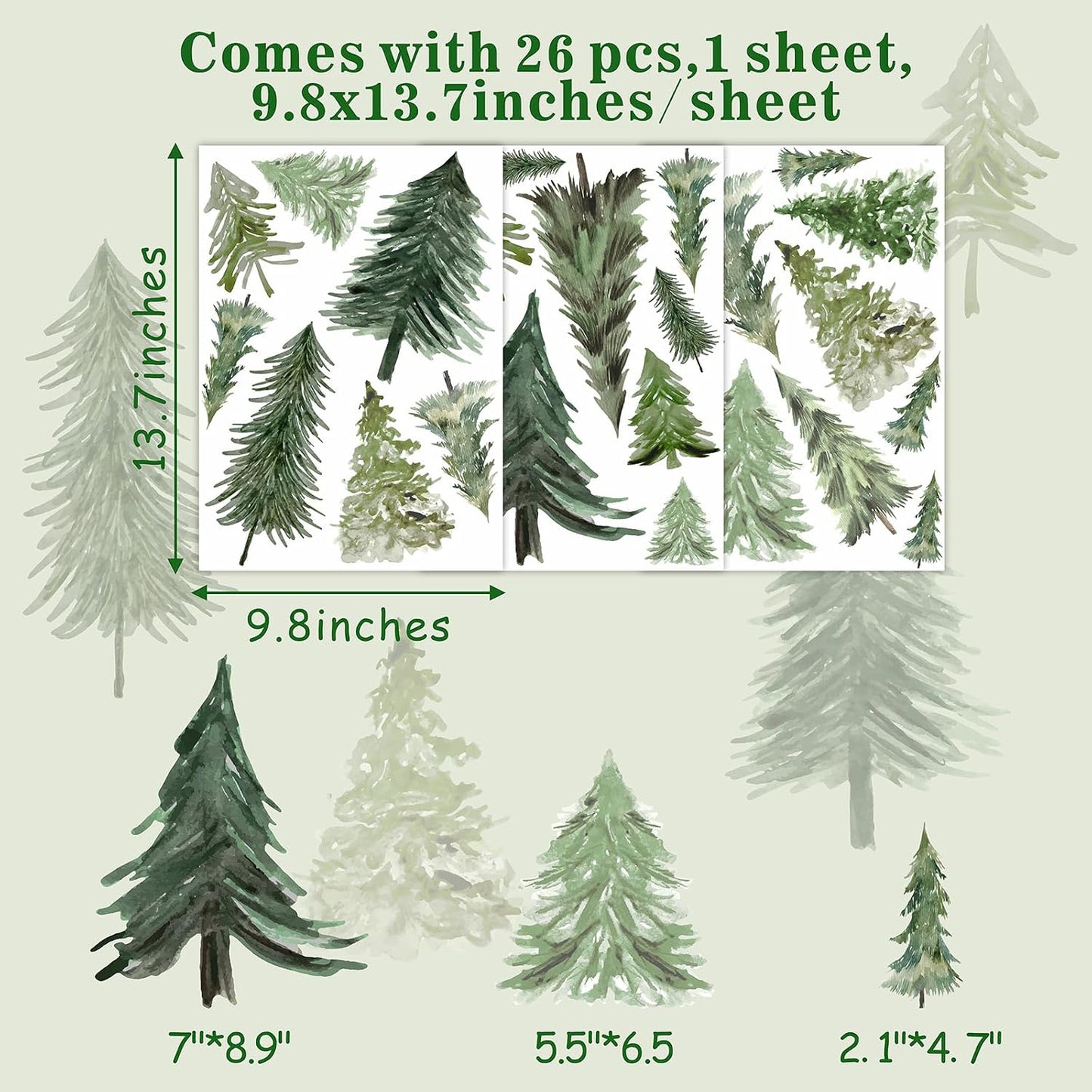 Watercolor Tree Wall Stickers Small Pine Tree Wall Decal Trees Wall Window / Small Tree / Green