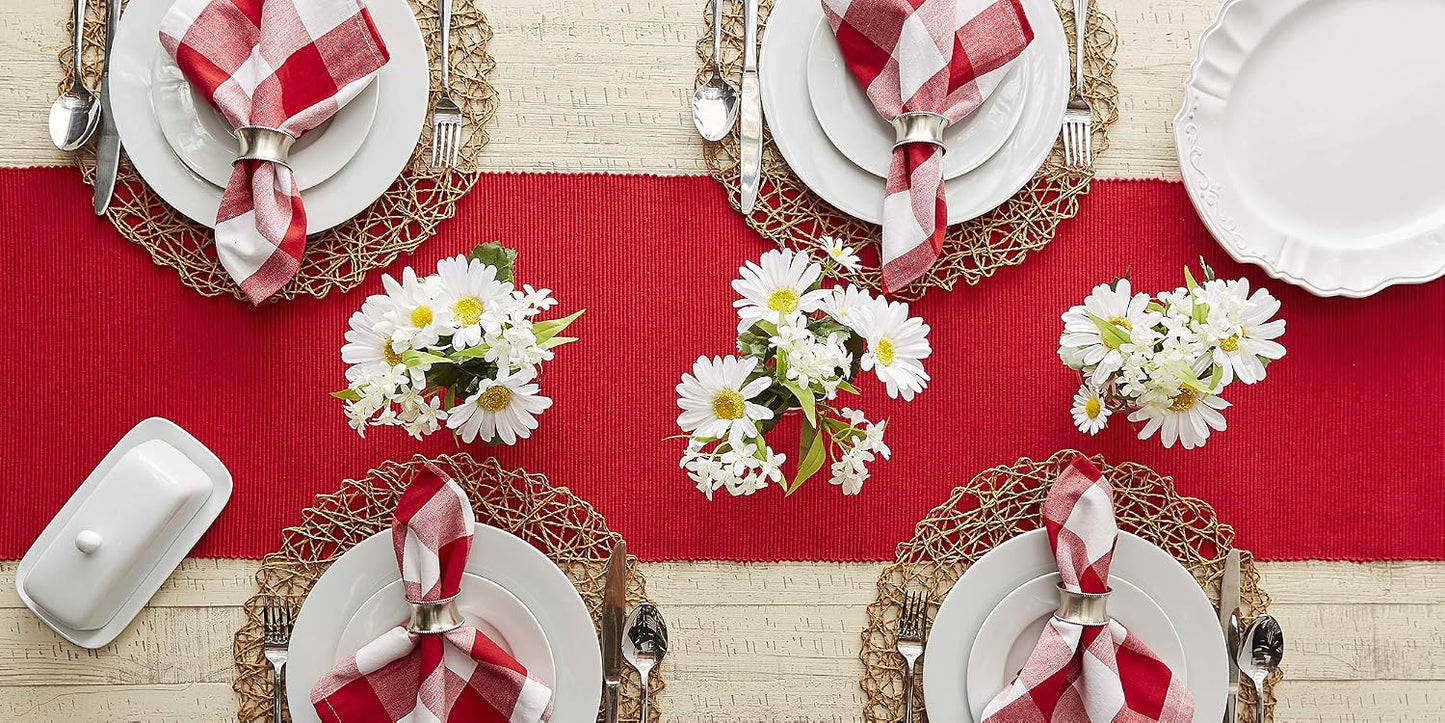 DII Basic Everyday Ribbed Tabletop 100% Cotton, Table Runner, 13x72, Tango Red