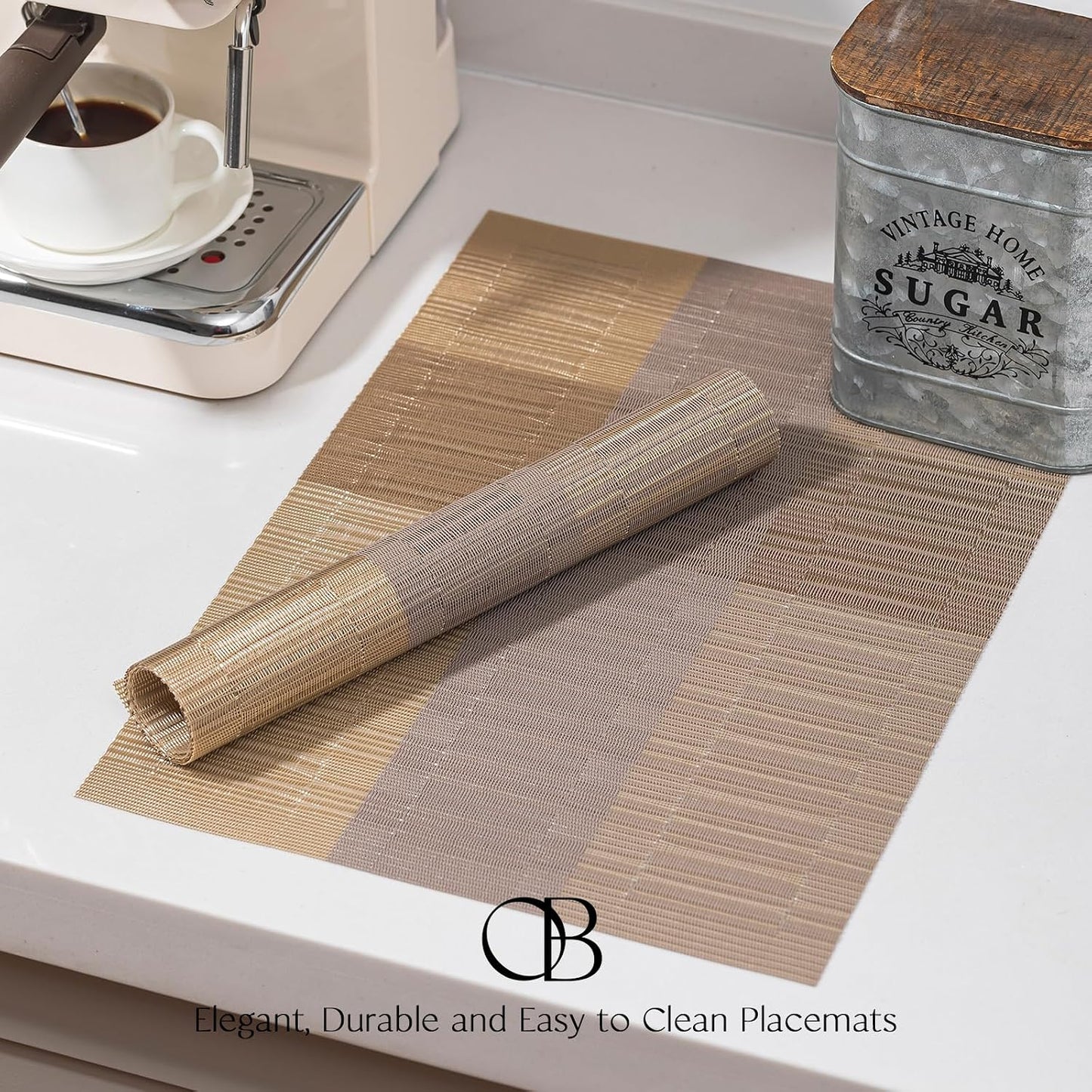 Placemats Set of 12 - Easy Clean Woven Vinyl Placemats for Dining Table, Indoor/Outdoor Place Mats, Washable PVC Table