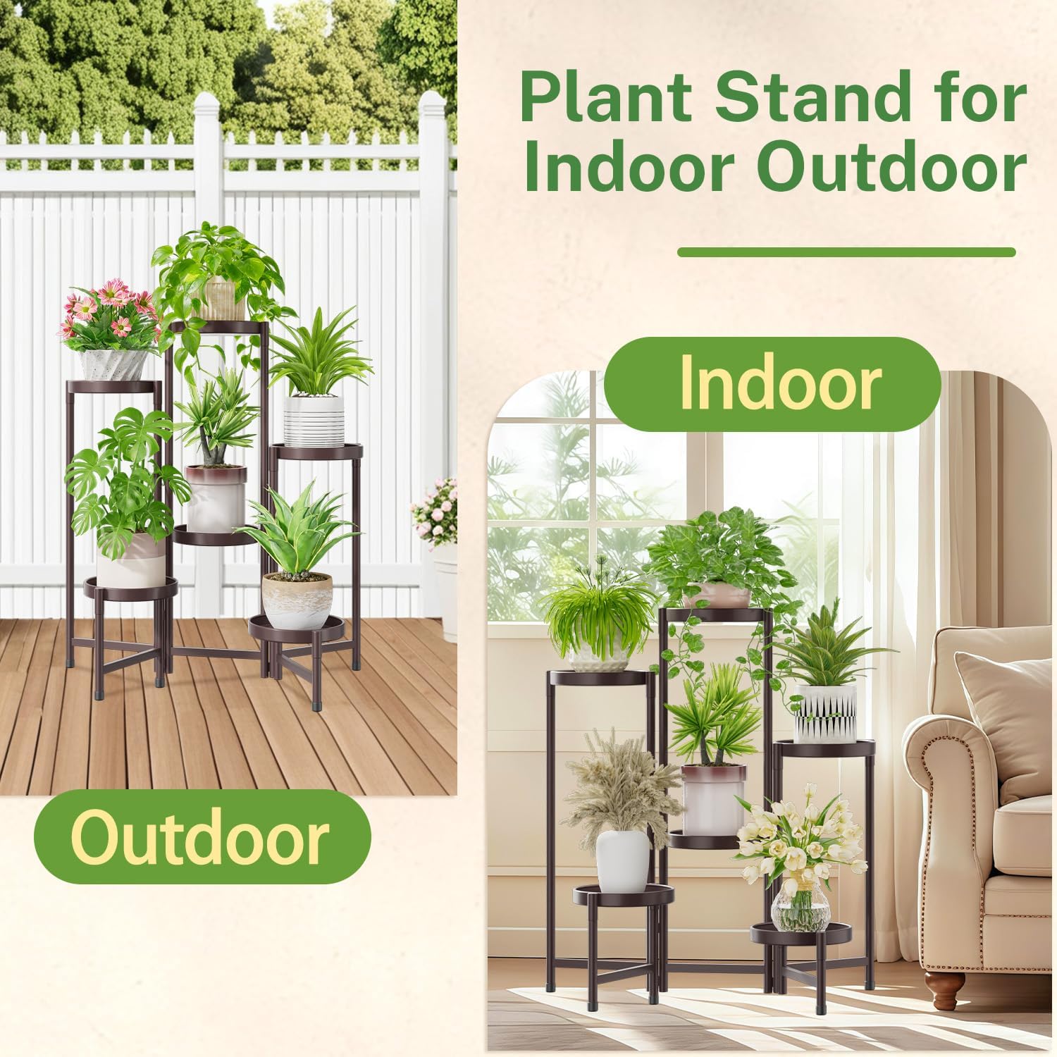 iDavosic.ly Plant Stand Indoor Outdoor, 6 Tier Metal Corner Shelf, Bronze | Tiered Flower Display Holder, Folding Multi