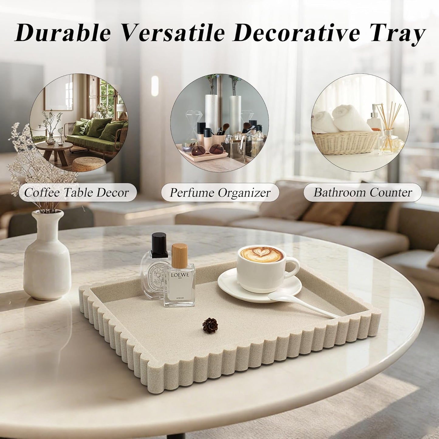 Scalloped Coffee Table Tray / Beige