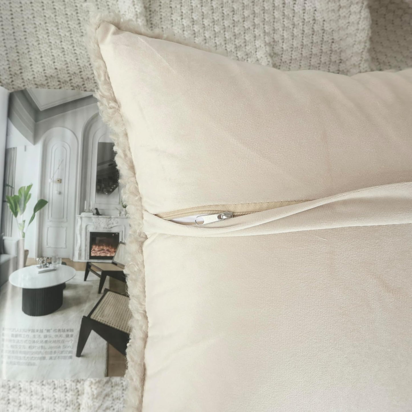 Faux Fur Decorative Pillow Covers Soft Fluffy Sherpa Boucle Throw / Oatmeal / 18 x 18 / Set of 2