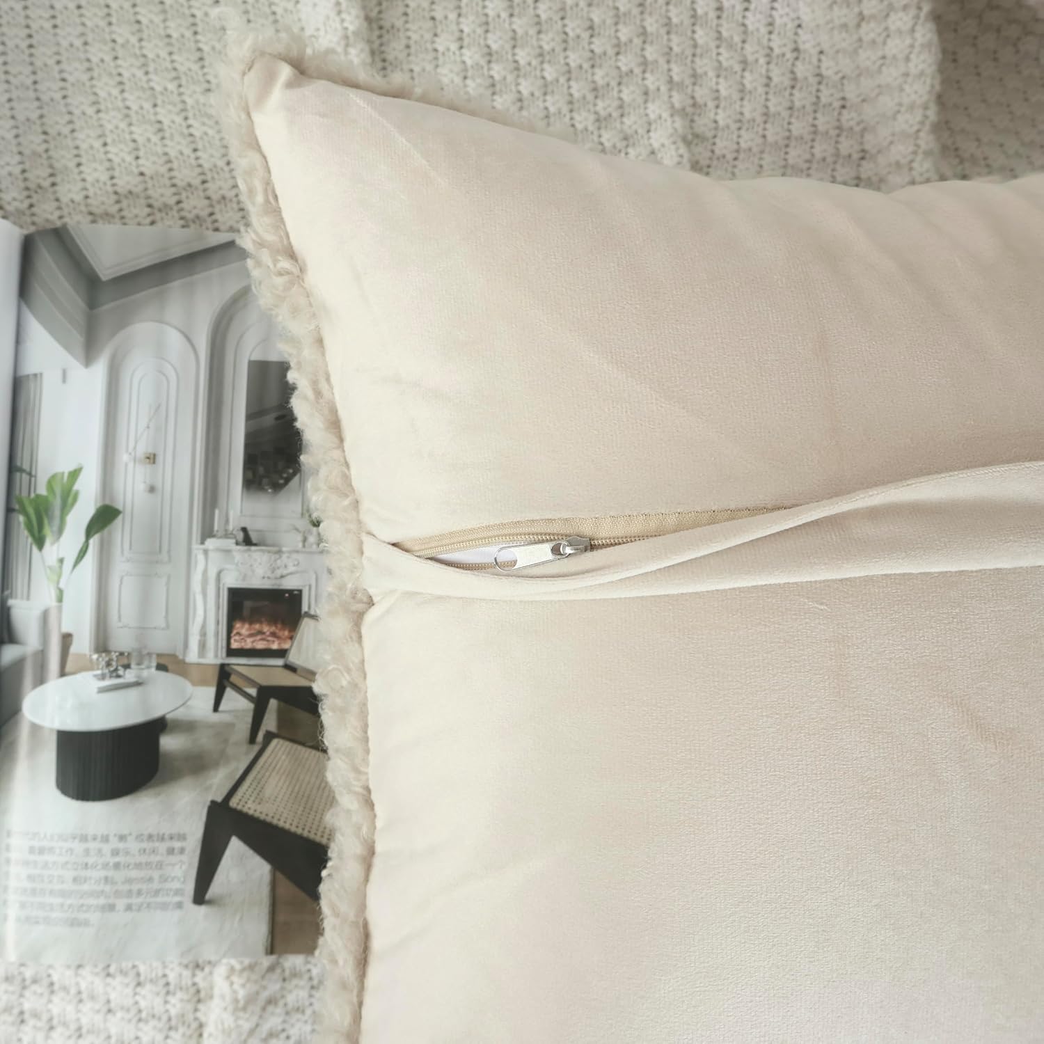 Faux Fur Decorative Pillow Covers Soft Fluffy Sherpa Boucle Throw / Oatmeal / 18 x 18 / Set of 2